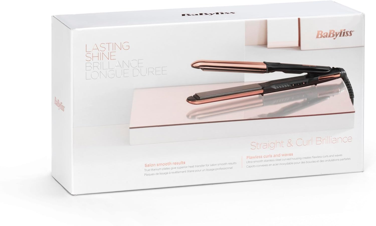 BaByliss - Straight And Curl Brilliance - plaques titane, ionique, 5 températures, chauffe rapide - ST482E