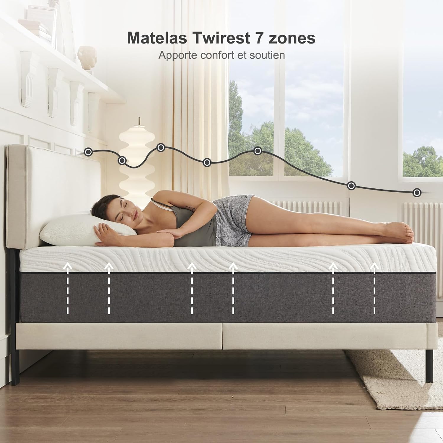 Matelas - mousse mémoire, 140x190x25cm, 7 zones, double face, confort