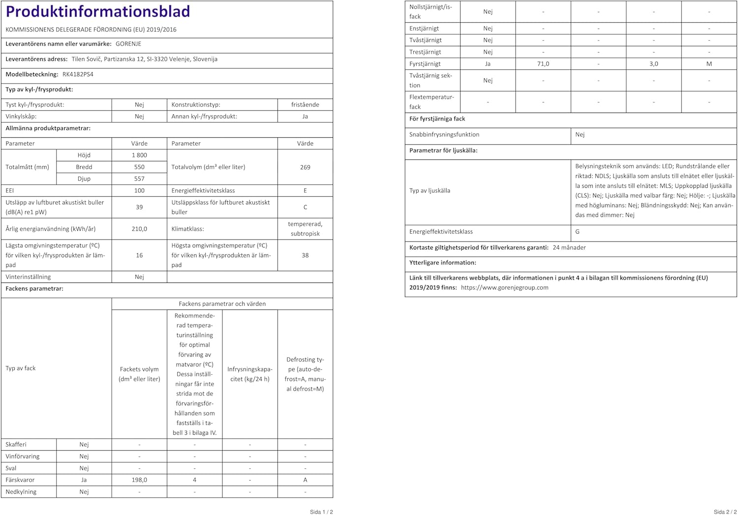 Gorenje - réfrigérateur-congélateur série RK - 269L, classe E, argent - RK4182PS4