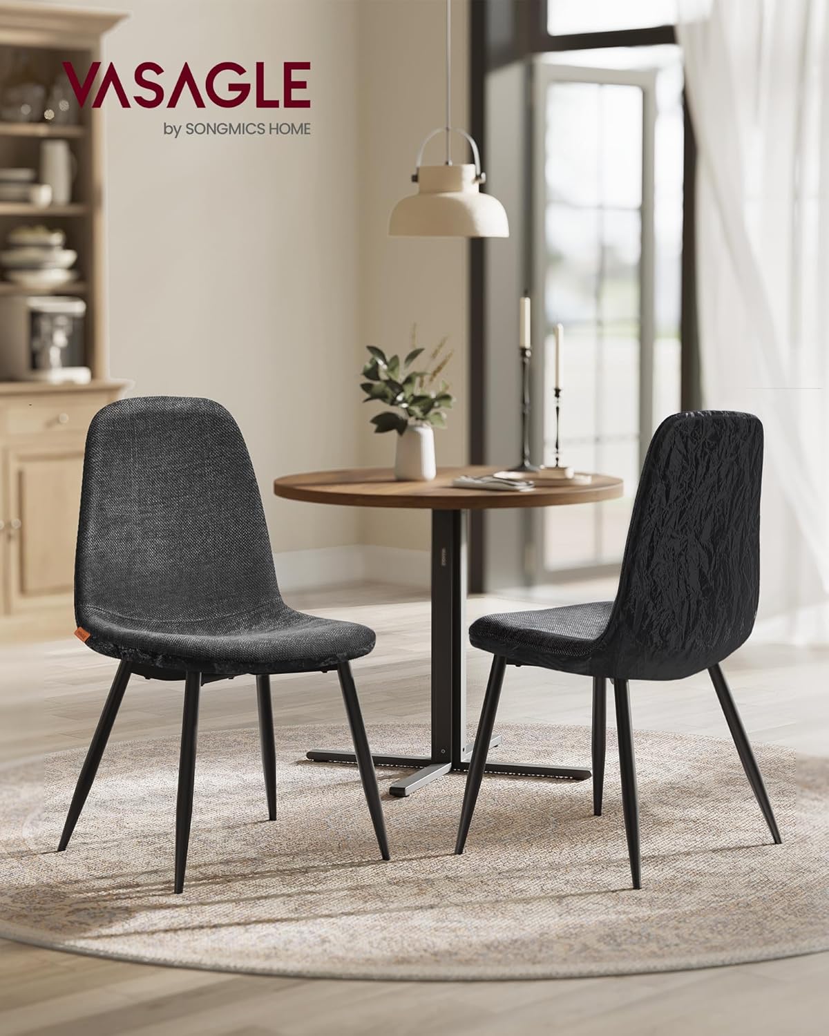 VASAGLE - chaises salle à manger lot de 2, métal, tissu facile à nettoyer, pieds réglables, Gris Ardoise - KDC187G01