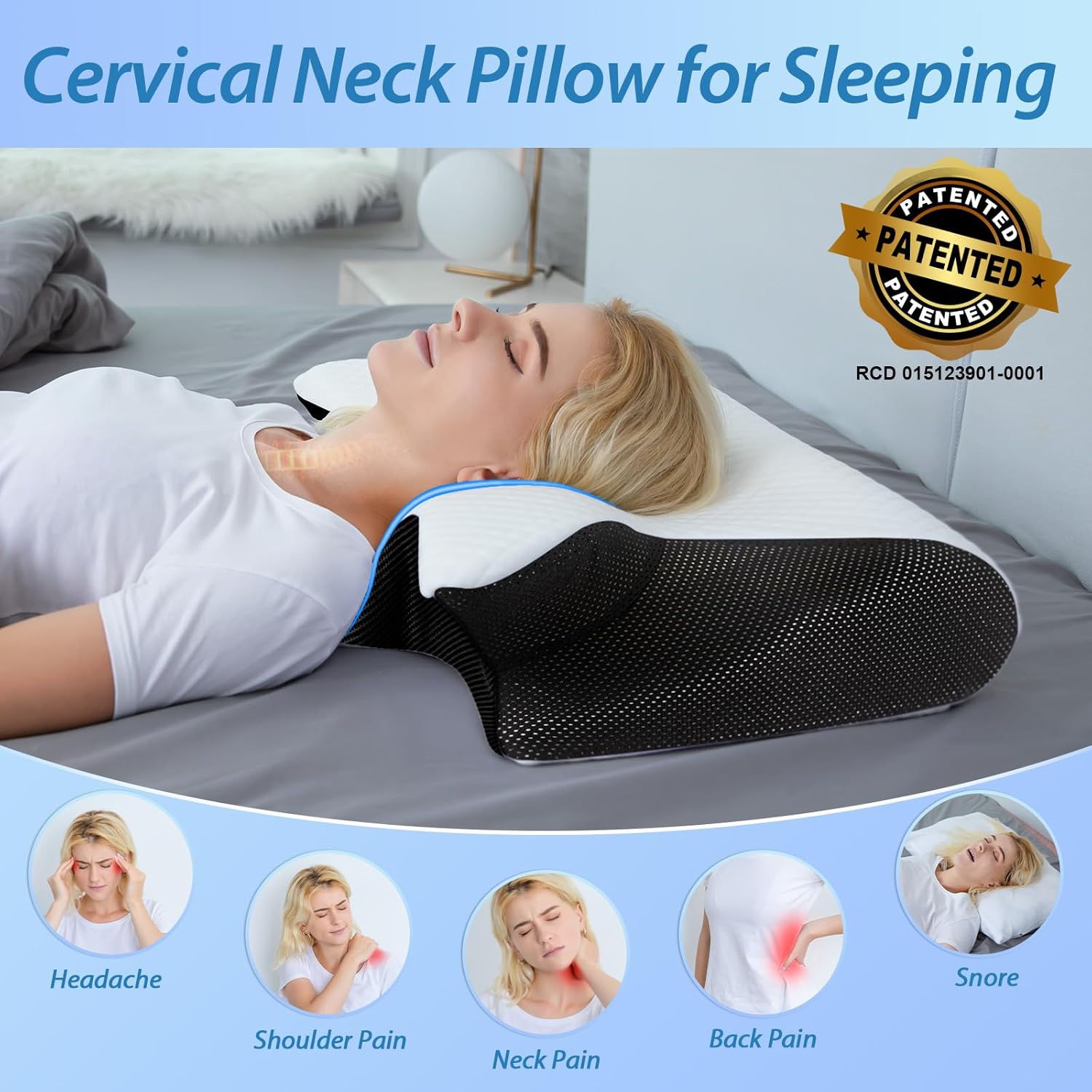 HOMCA - Oreiller ergonomique 2 en 1 - 60x40x12/14cm - mémoire de forme cervical