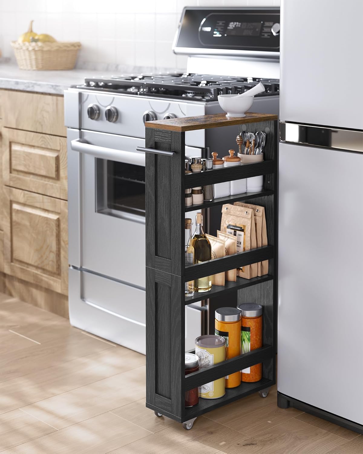 VASAGLE - chariot de rangement, 4 niveaux, 15x43,2x86,5 cm, poignée, roulettes, LRC050K02