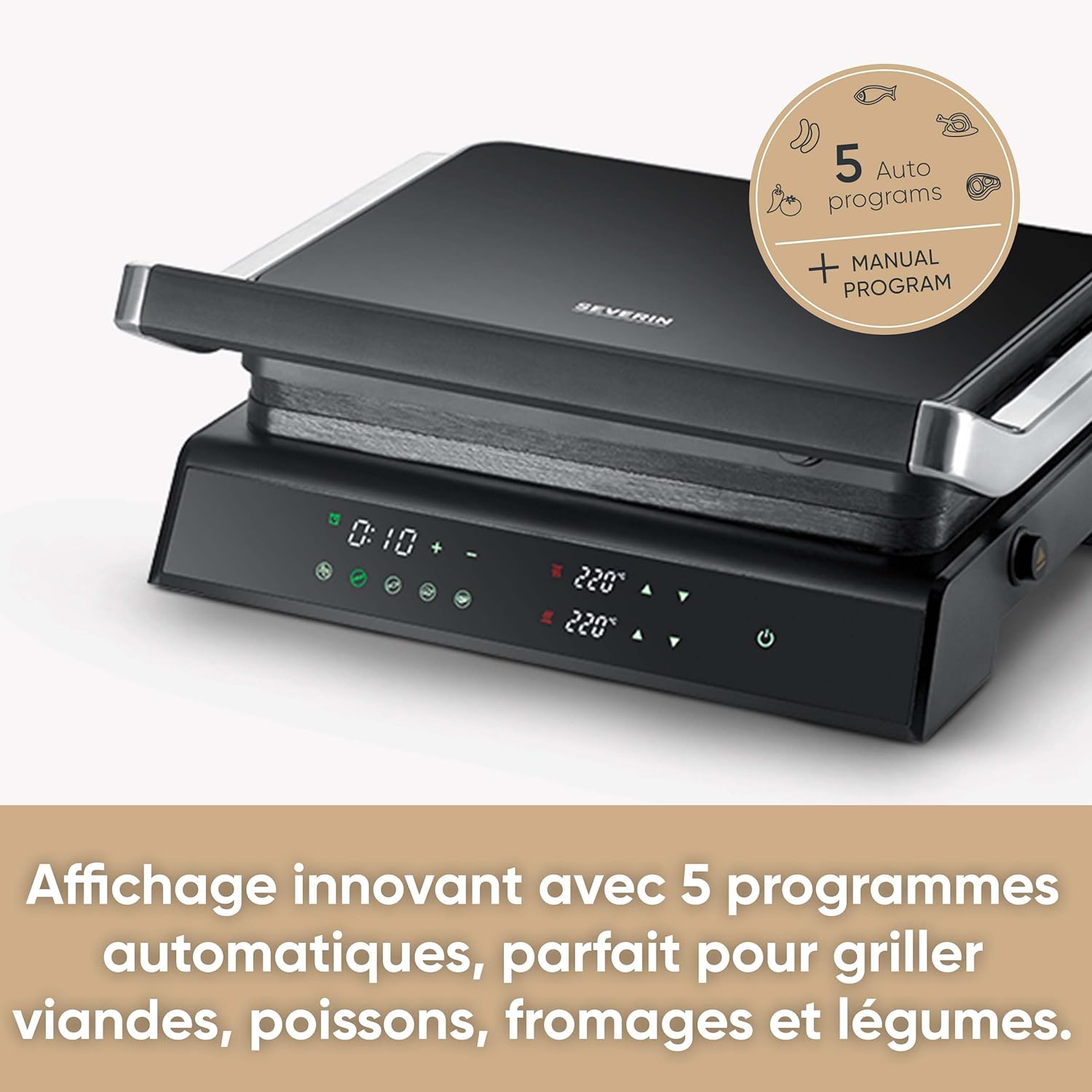 SEVERIN - Comfort Multi-gril, 5 programmes, plaques céramique, noir/inox, KG 2399