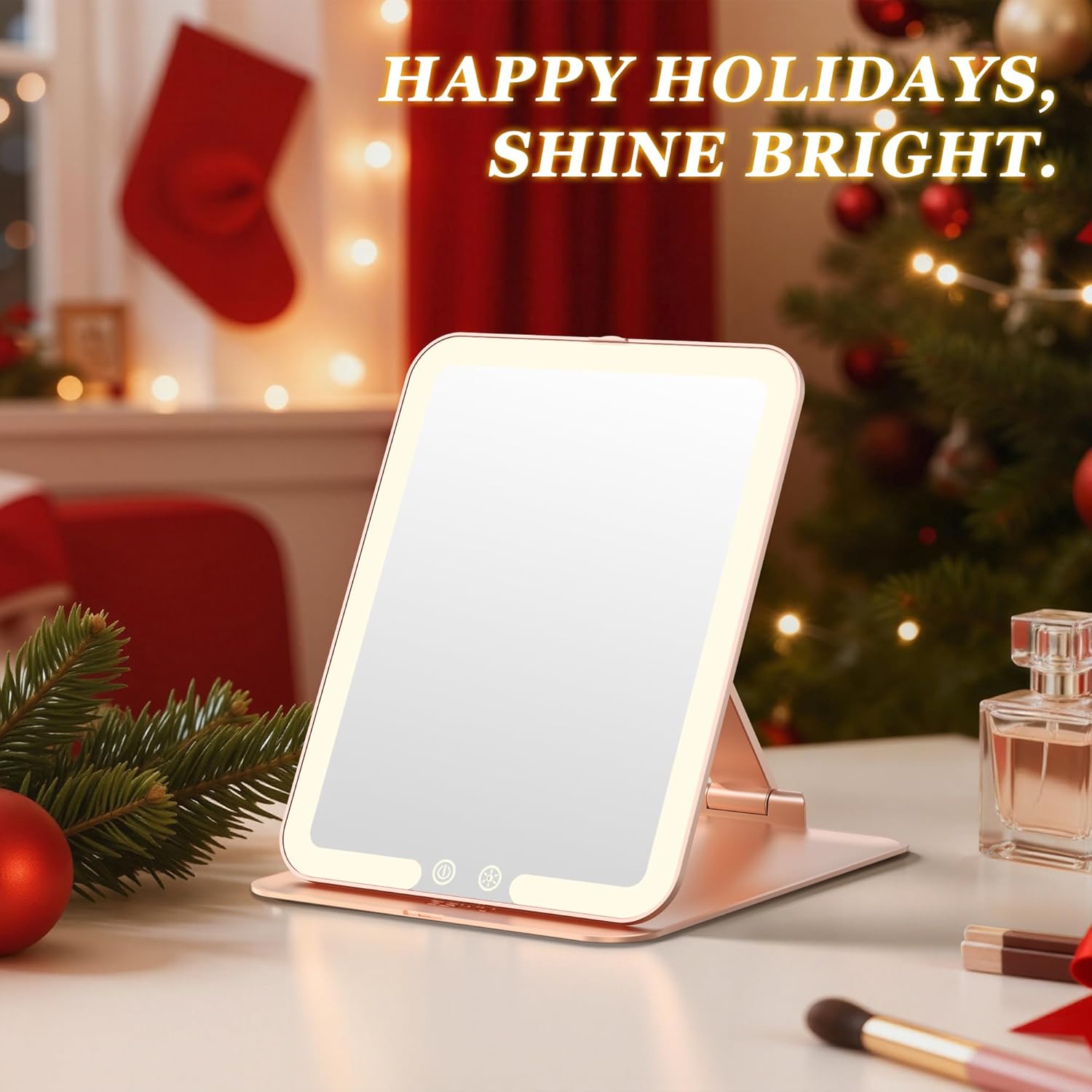 Auxmir - miroir maquillage HD, 72 LED, USB, tactile, or rose