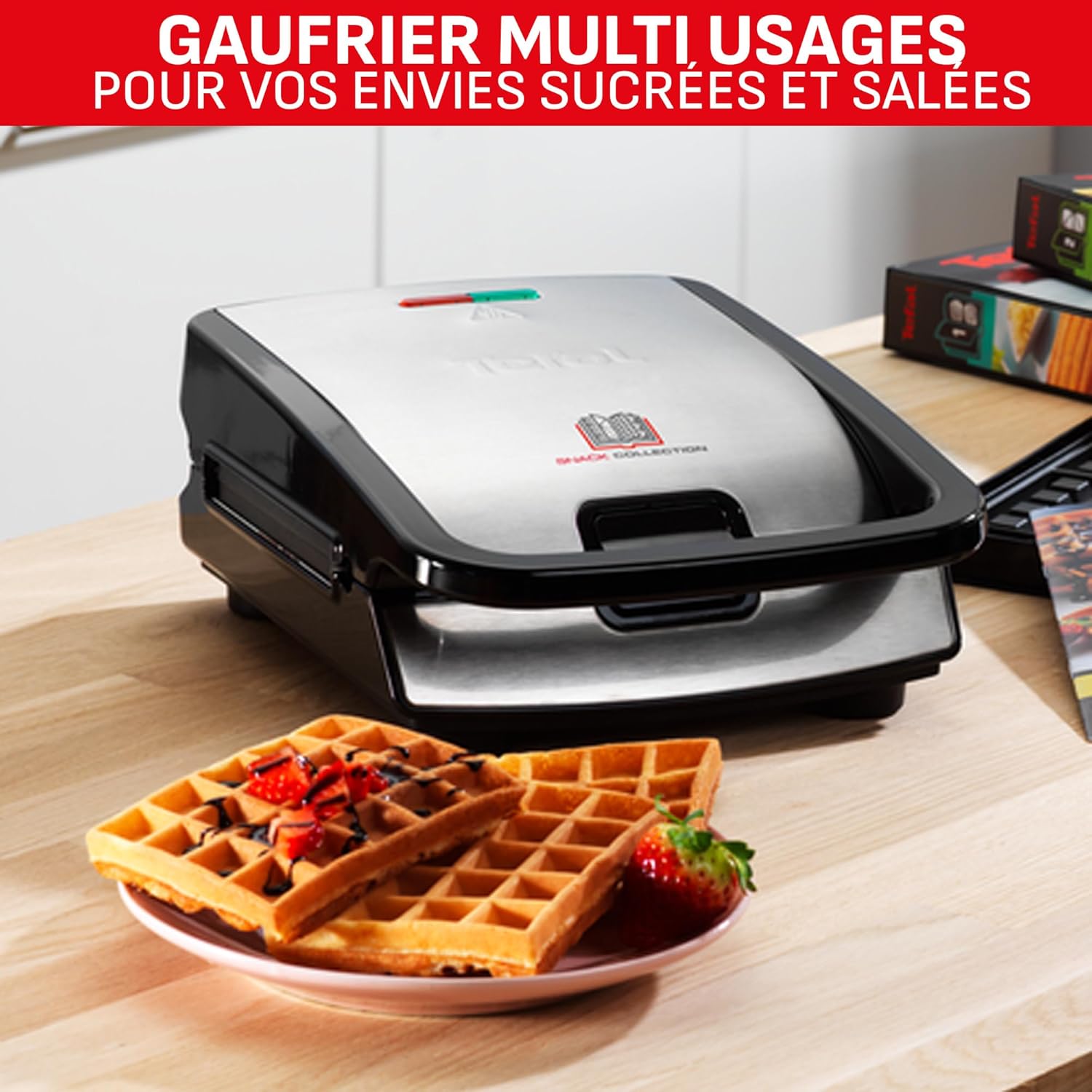 Tefal - Snack Collection - 2 plaques, facile à ranger, nettoyage aisé, indicateur chauffe, antiadhésif - SW853D12