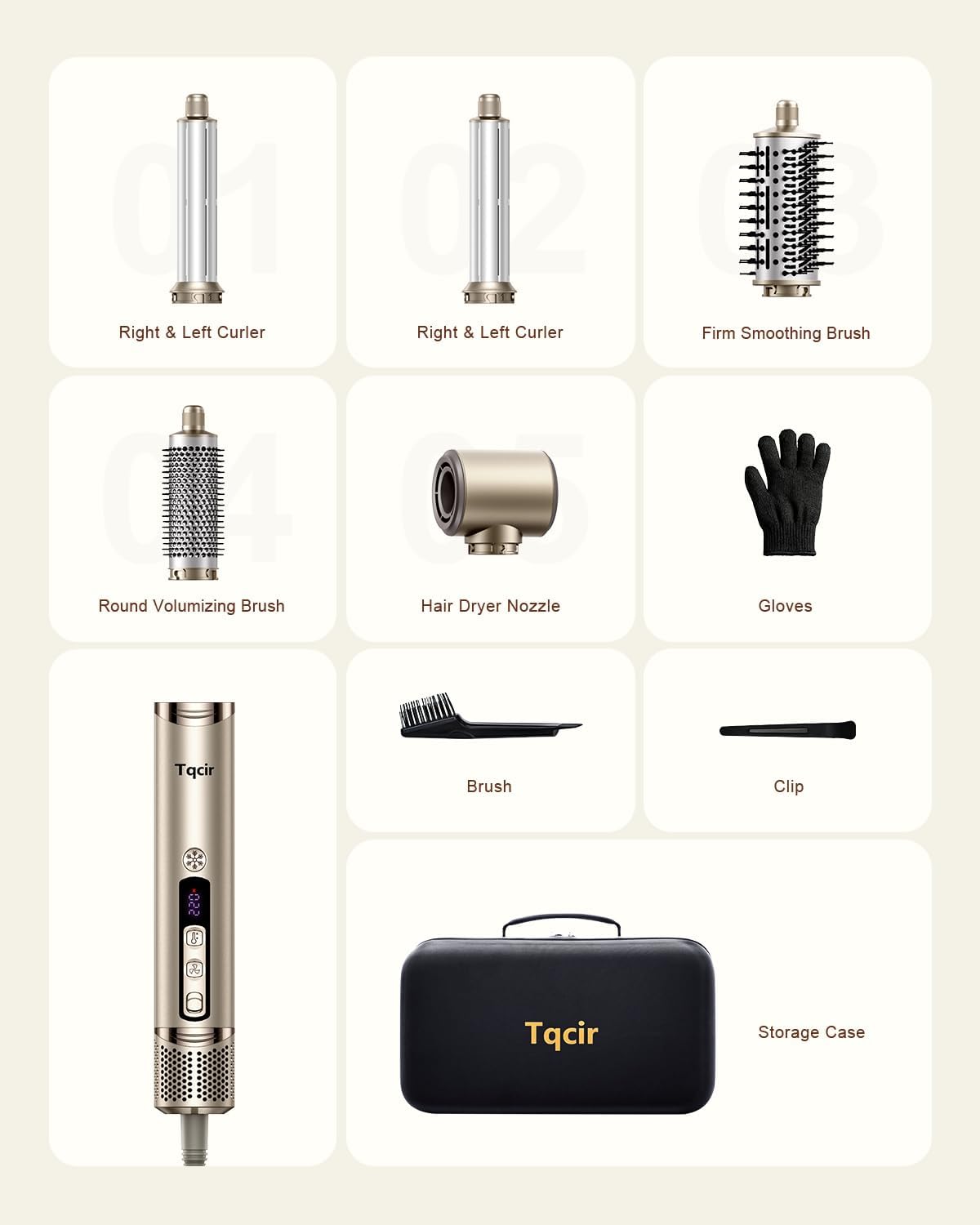 Brosse sèche-cheveux 5 en 1 - multi-styler, séchage rapide, enroulement auto, rangement, sans dommage