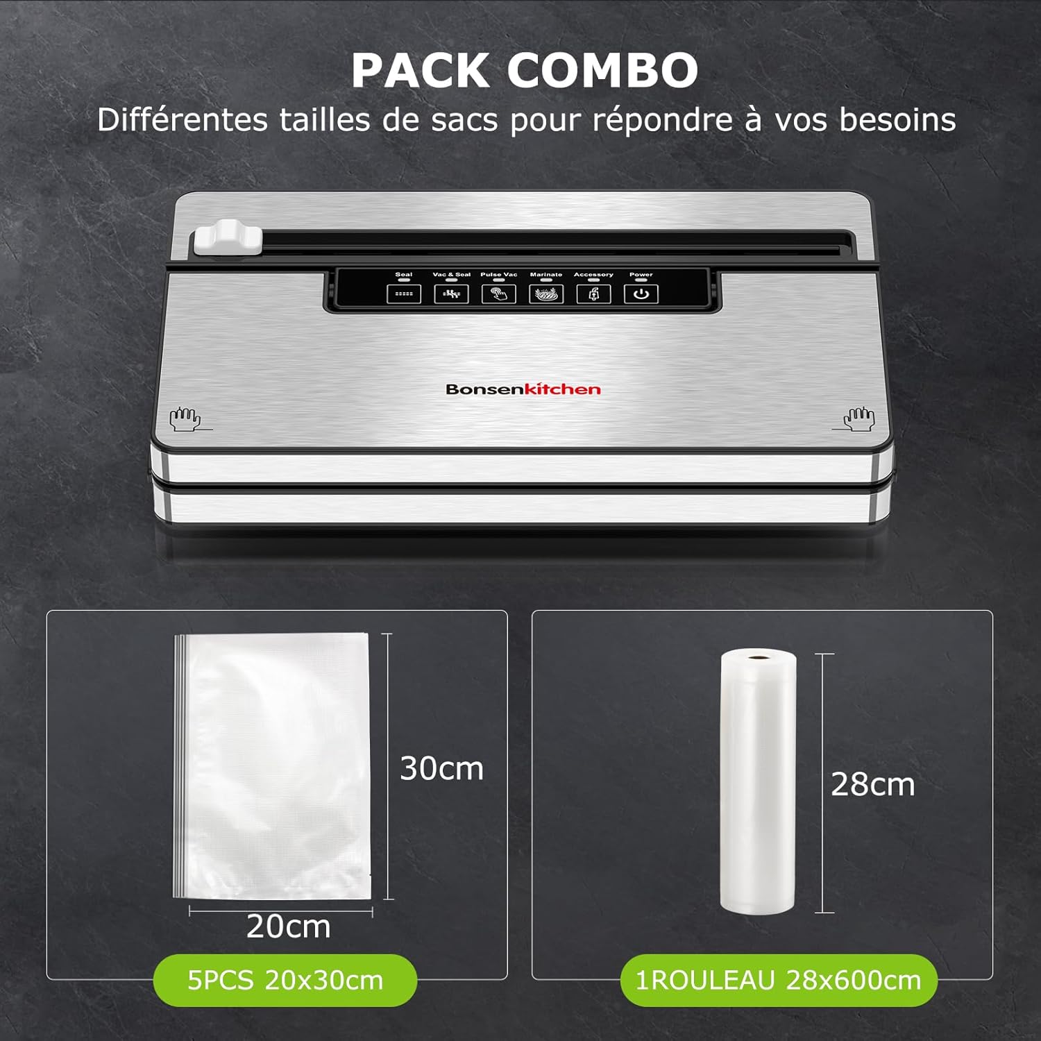 Bonsenkitchen - machine sous vide 8 L/min, 5 modes, sacs inclus
