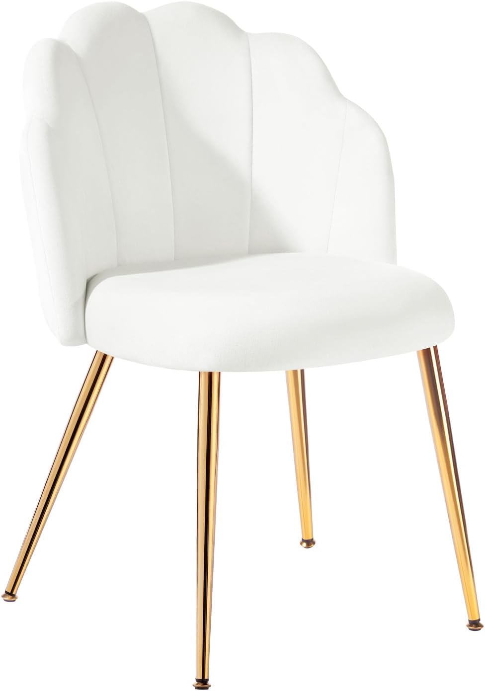 Chaise de coiffeuse - velours, pieds métal doré - design coquillage, adulte, chambre, beige/blanc