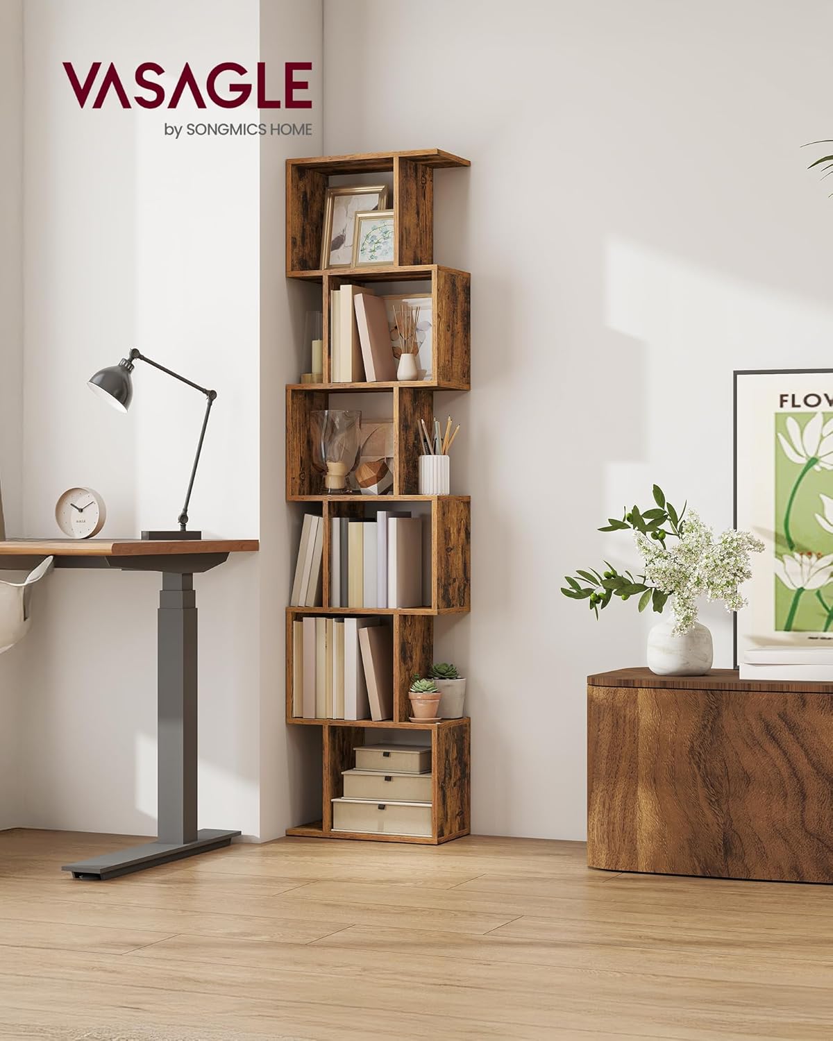 VASAGLE - bibliothèque (série non précisée) - 24x40x191 cm - 6 niveaux, rangement, cloison, marron rustique, LBC461K01