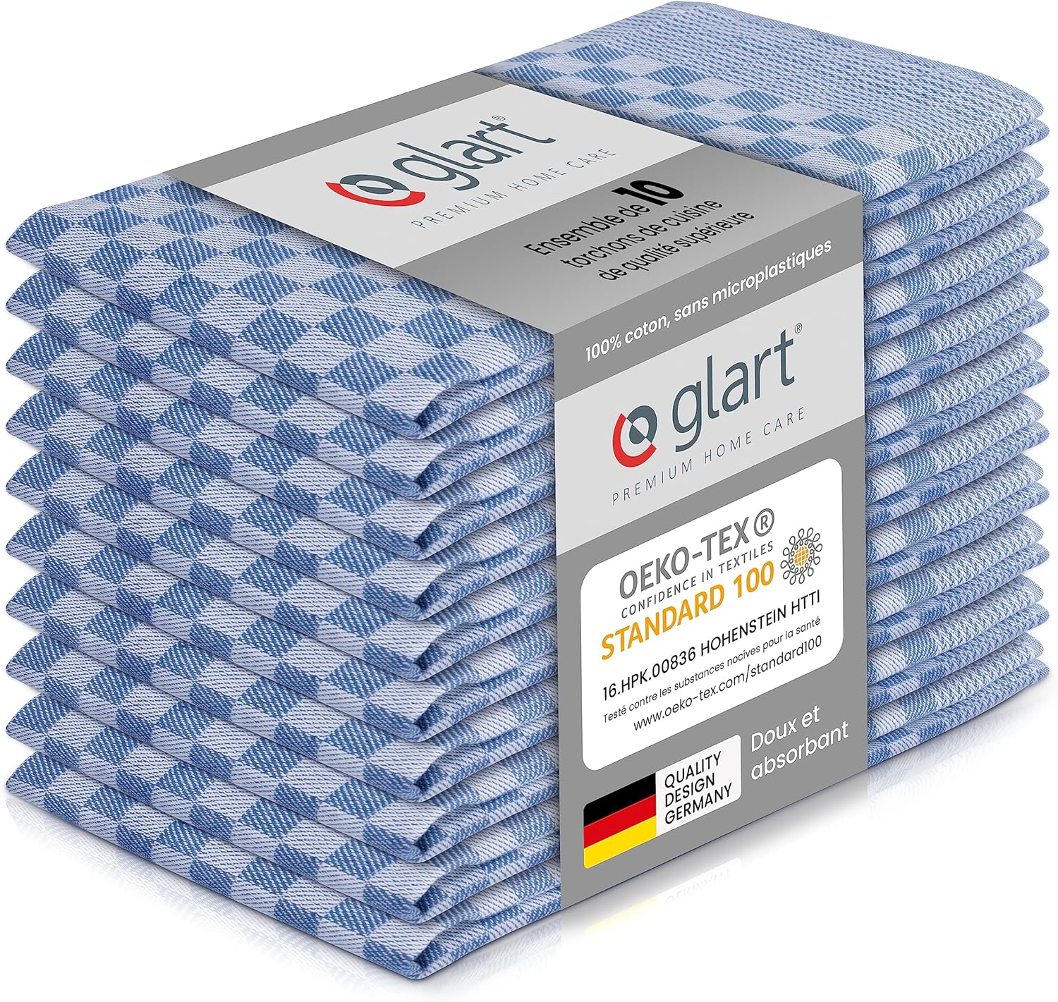 Glart - torchons 48SB - 50x70 cm - coton bleu OEKO-TEX, sans peluches, lavables 48SB