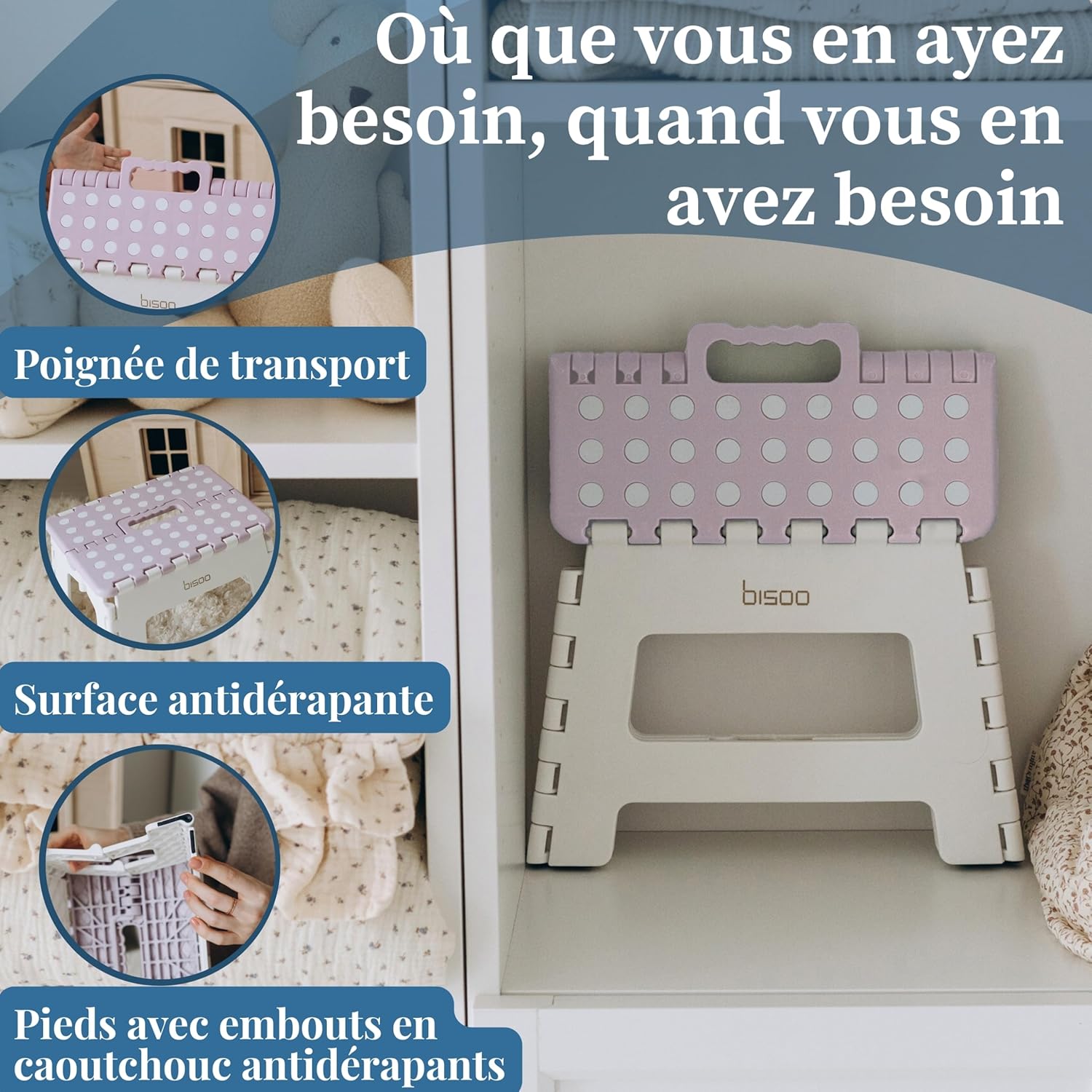 Bisoo - Tabouret pliable enfant, 22cm, portable WC/bain, lilas