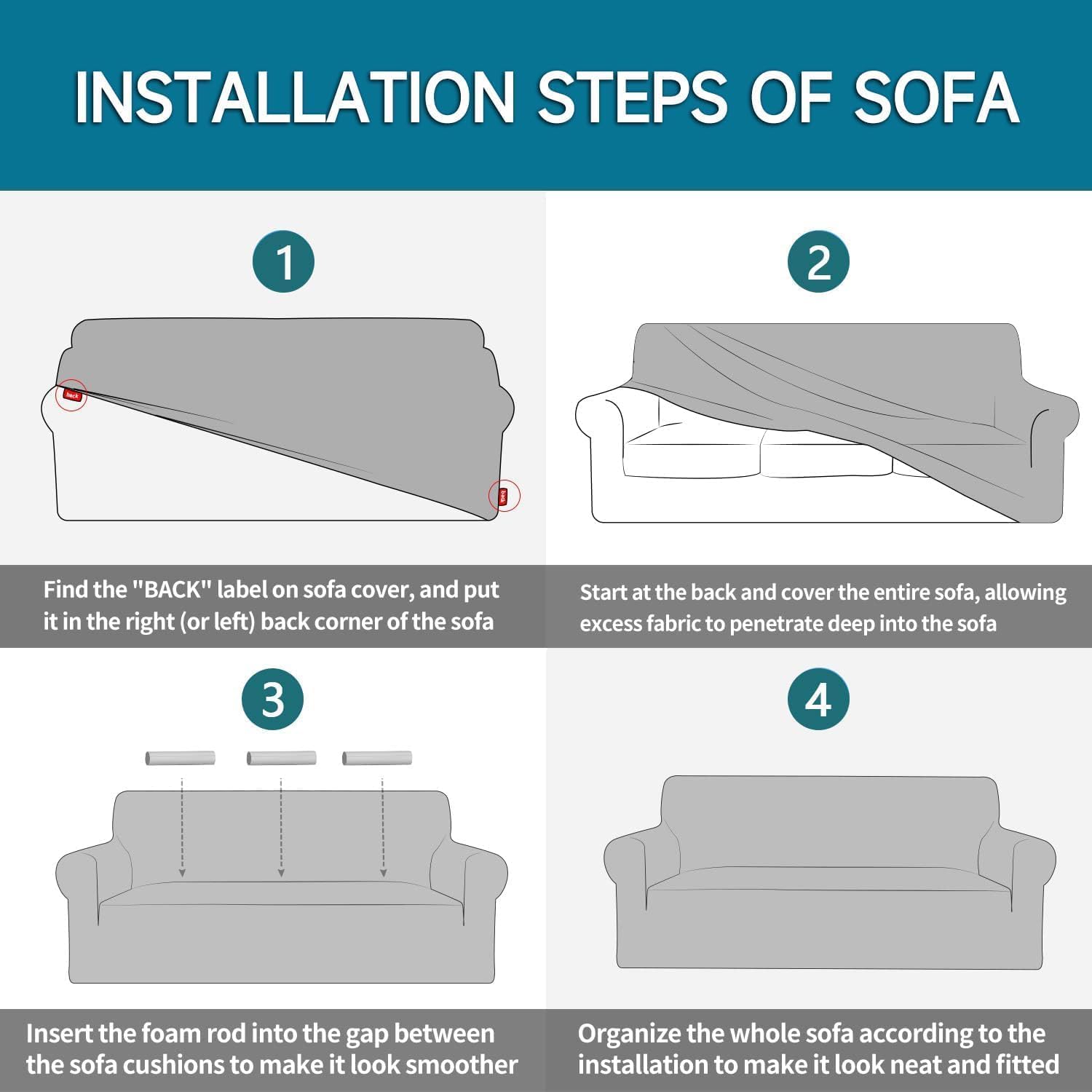 Housse canapé 3 places - extensible accoudoirs - gris foncé - antidérapant lavable