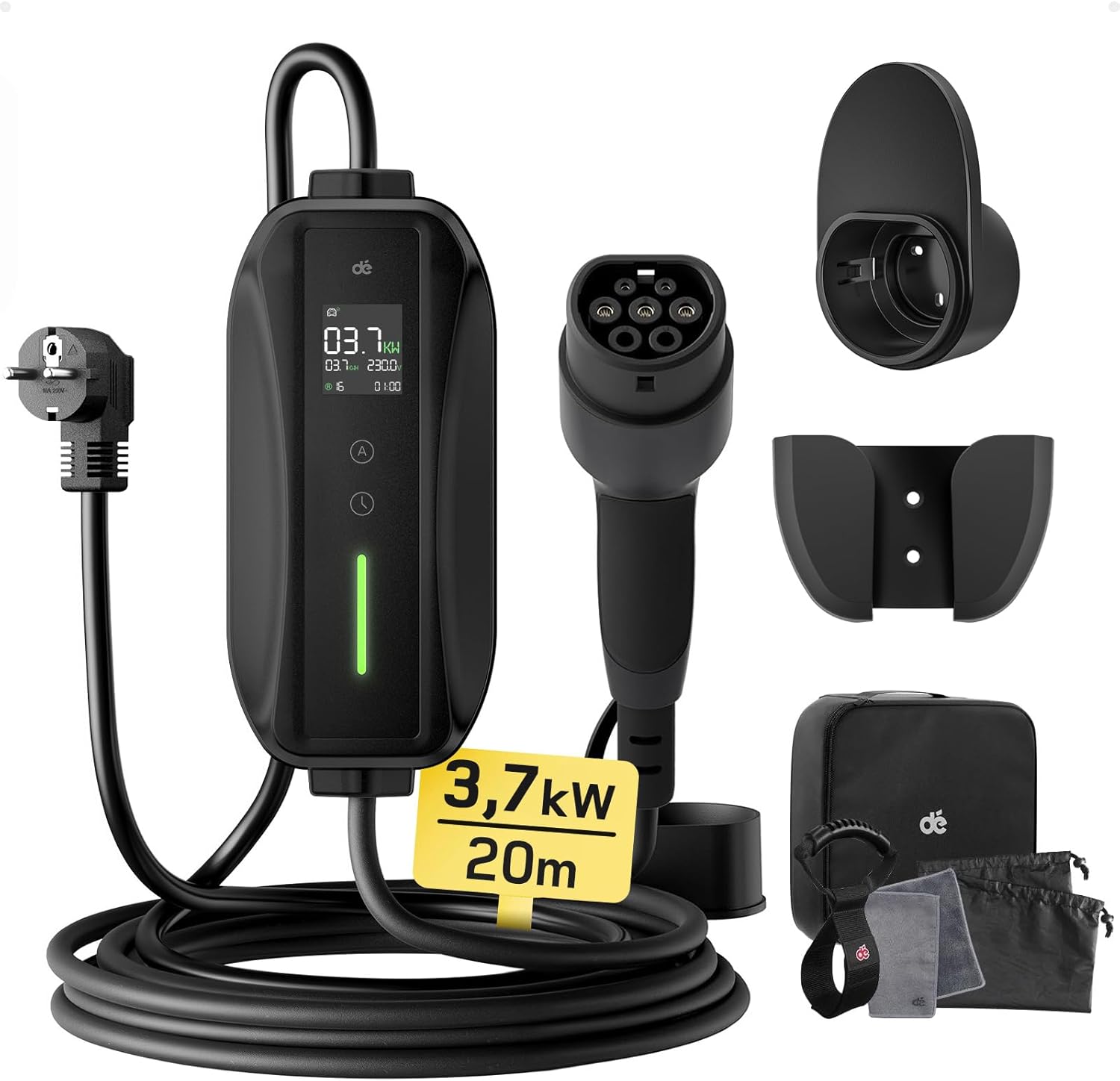 Chargeur voiture électrique - 20m - 3,68kW, LCD, Type 2, 6-16A