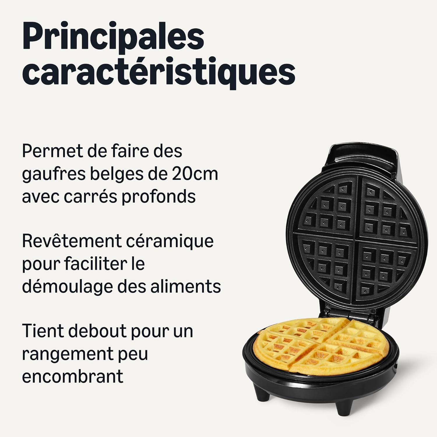 Amazon Basics - Gaufrier rond 20cm - Plaque céramique antiadhésive, contrôle dorure