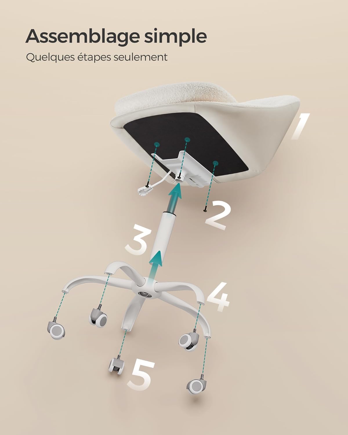 Songmics - fauteuil bureau peluche PU, hauteur réglable, confort OBG020W01