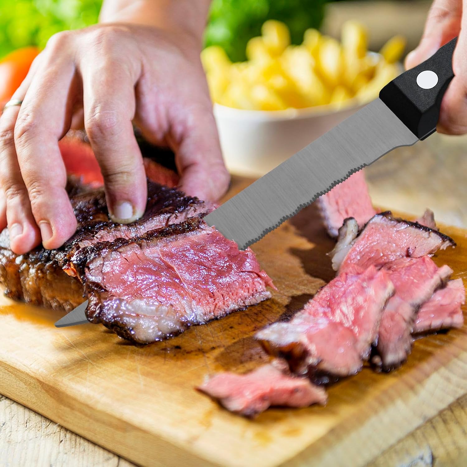 Pleafind - couteaux à steak - 21cm - inox, lame dentelée, lavable