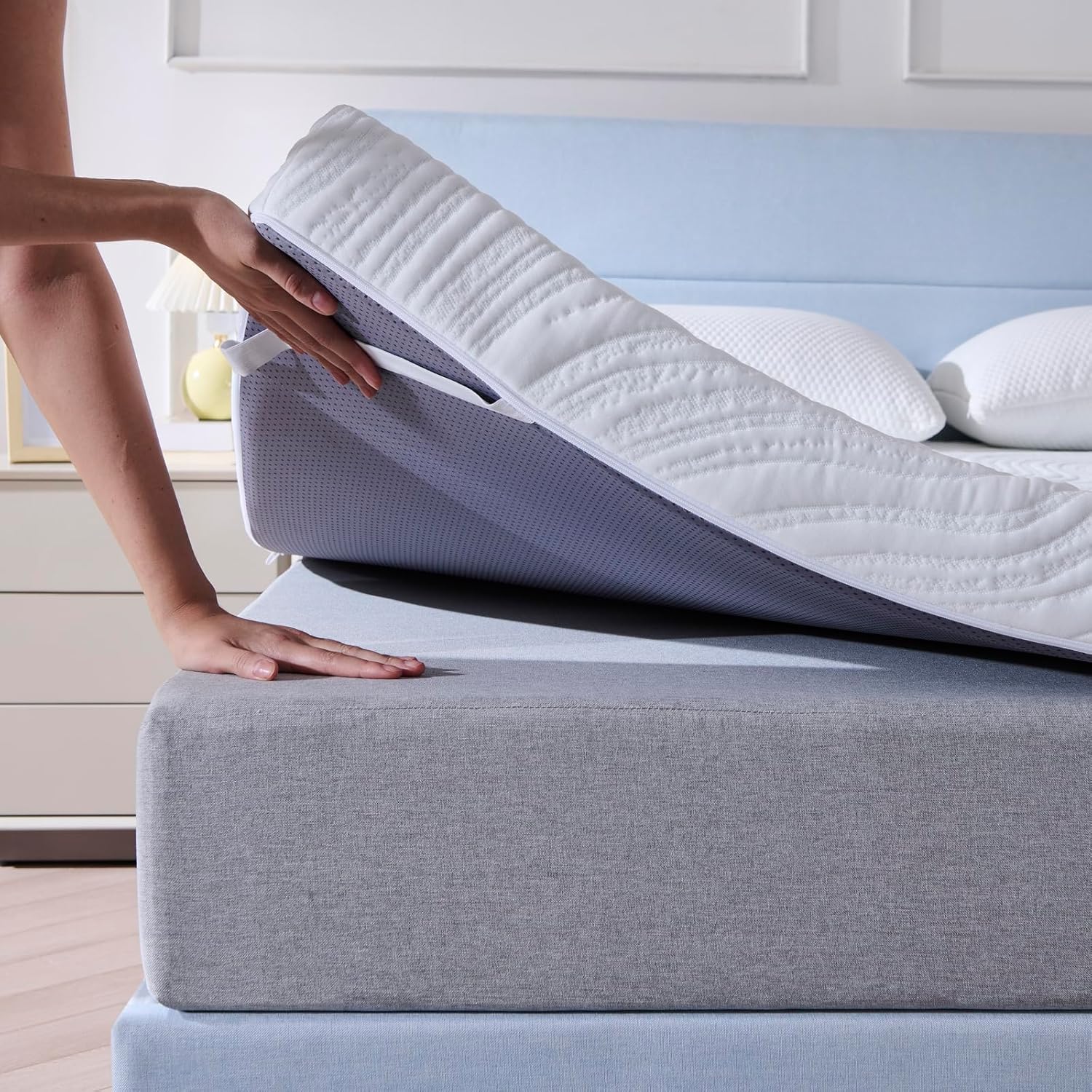 Hiimgo - Surmatelas Mémoire de Forme Gel 7,5cm 140x190cm - housse lavable, confort respirant, antidérapant