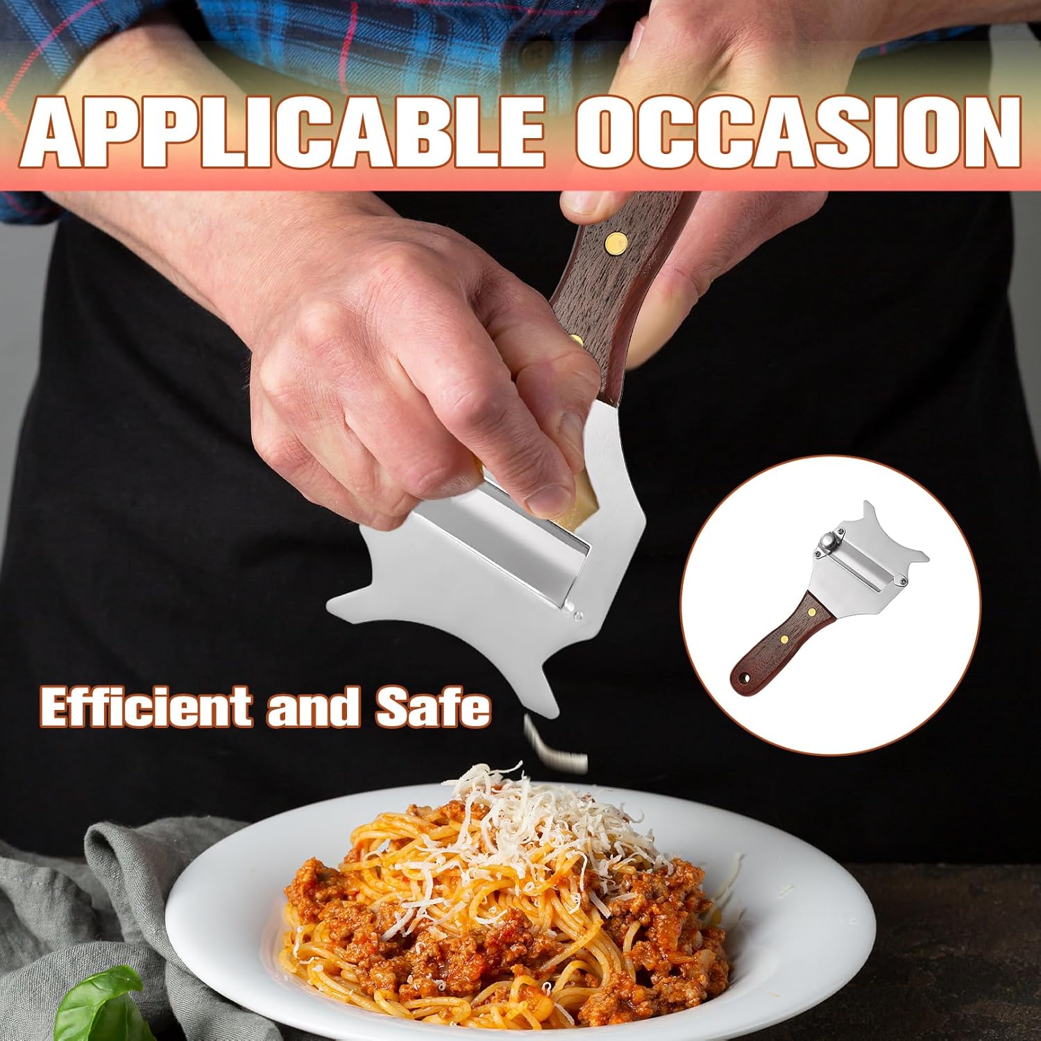 Trancheur de truffes inox poignée bois, réglable, trou suspendu, lame professionnelle