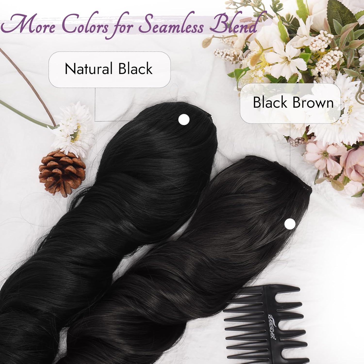 BARSDAR - Extensions à clips ondulées 50cm - synthétiques noir marron