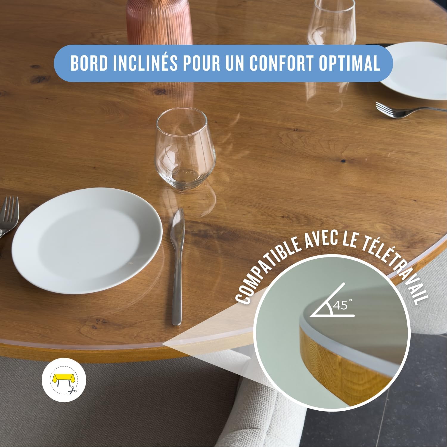 Nappe transparente ronde 120 cm - épaisseur 3mm - protection anti-tache