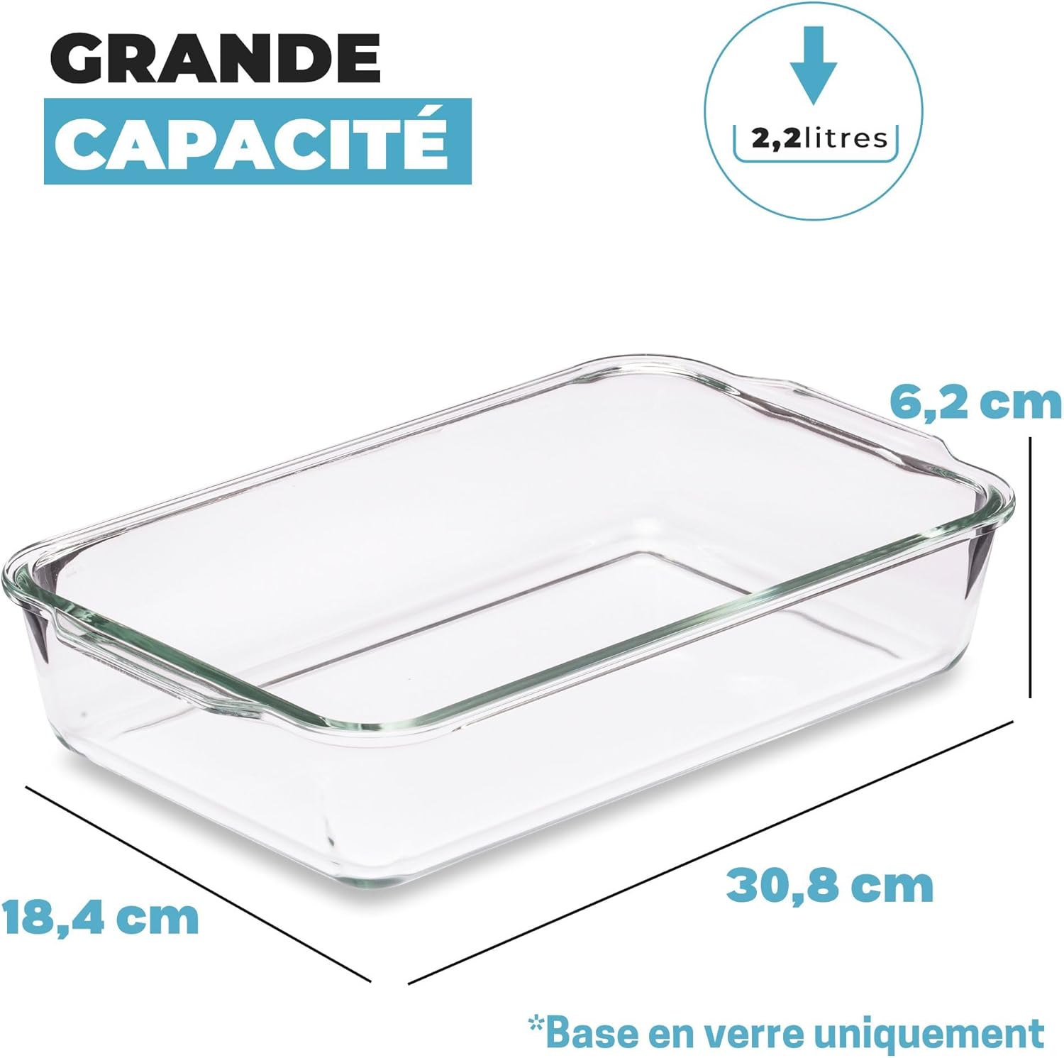 Igluu - Plat à lasagnes verre borosilicate 2,2L - lot de 2, hermétique, compatible four et micro-ondes
