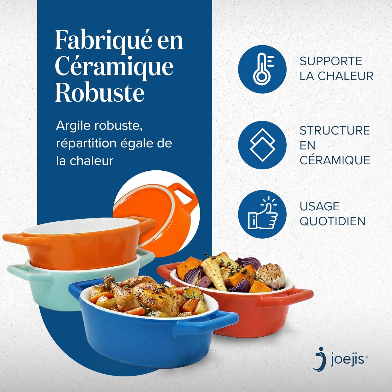 Joejis - ramequins ronds en céramique - lot de 4 - four, lave-vaisselle, congélateur