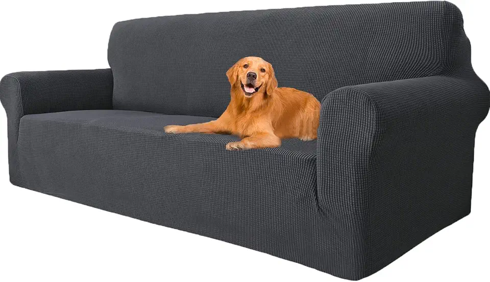 Housse canapé 3 places - extensible accoudoirs - gris foncé - antidérapant lavable