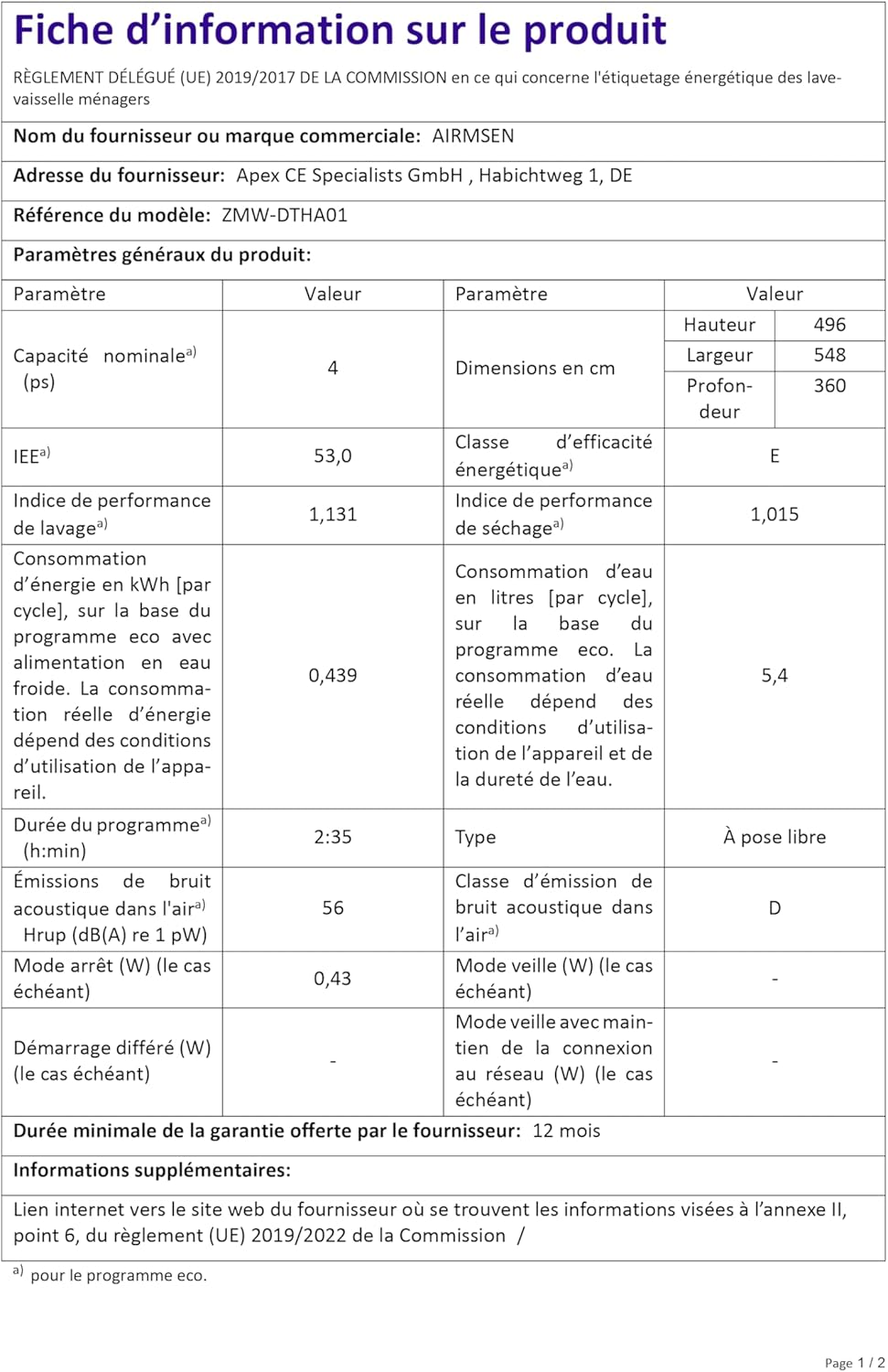 AIRMSEN - Mini lave-vaisselle compact - 5L - 7+2 programmes, sel, LED