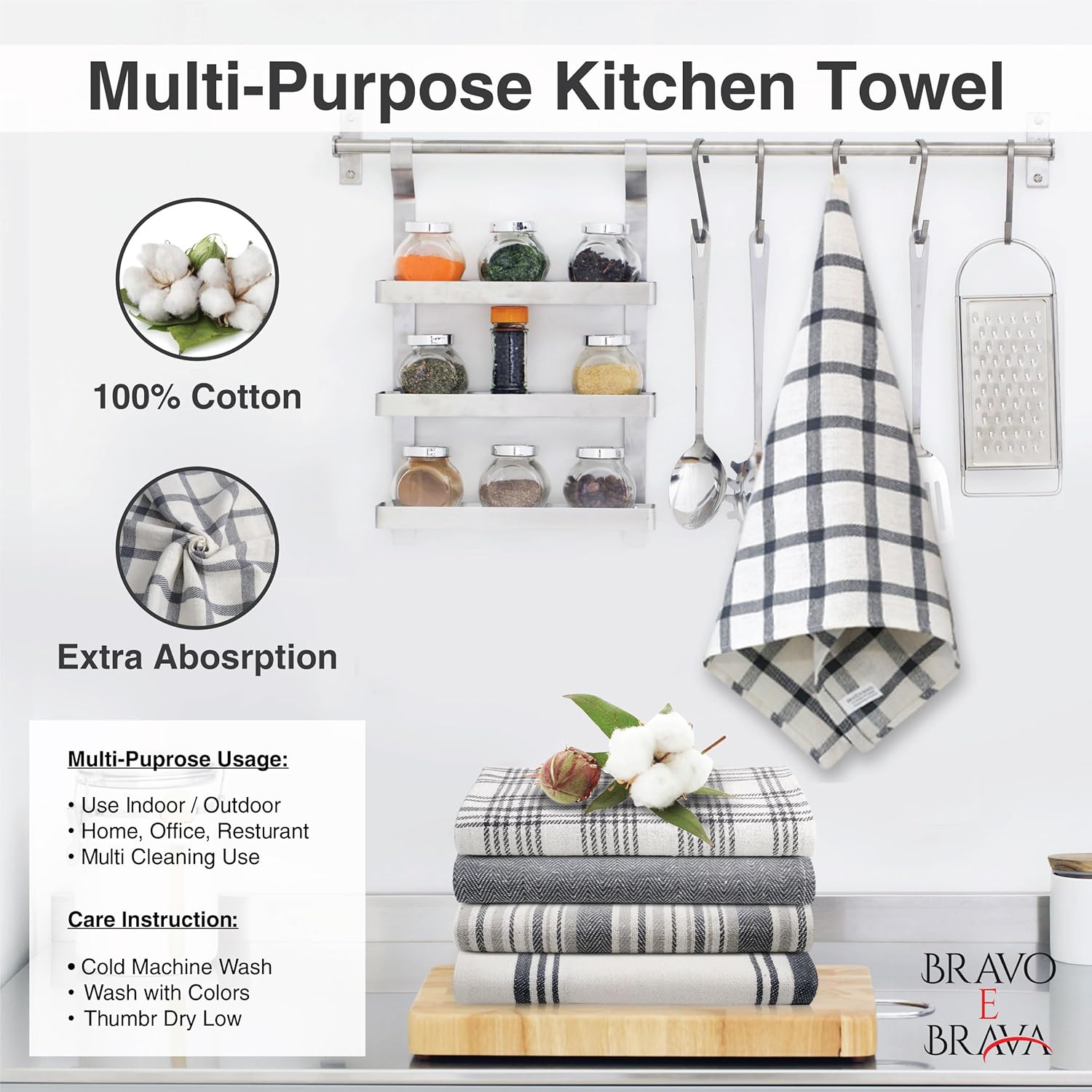 Torchons de cuisine - lot de 5, 100% coton, 45x70 cm, super absorbants