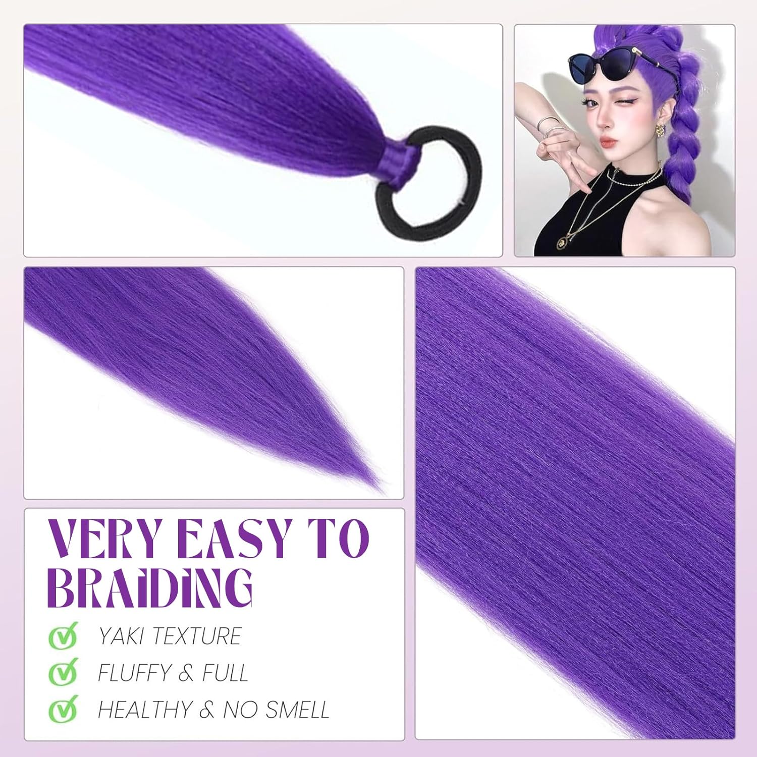 Extension cheveux synthétiques violets - 26 pouces - lot de 3x50g