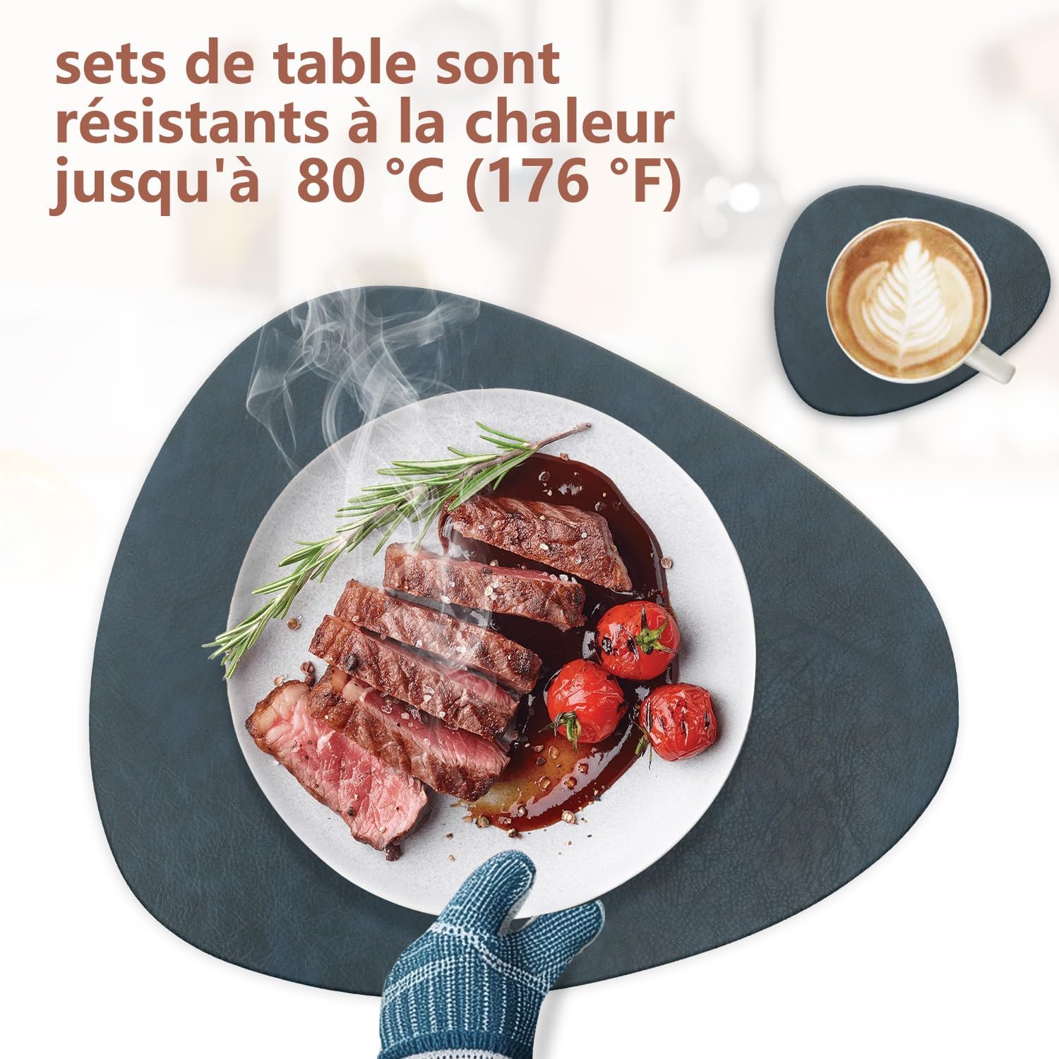 Set de table - lot de 6 ovale 41x33cm - lavable, antidérapant, PU double face