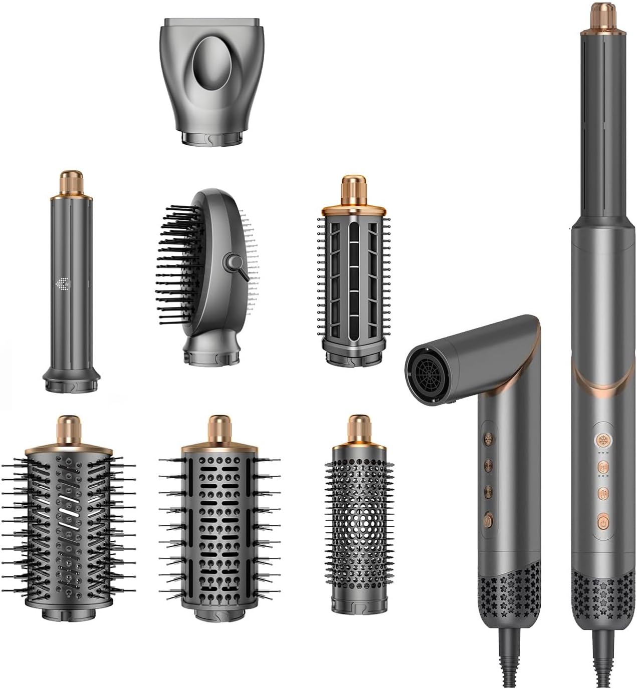 Brosse soufflante 8 en 1 - air styler flexible - brushing, ondulations, volume, lissage - accessoire coiffure polyvalent