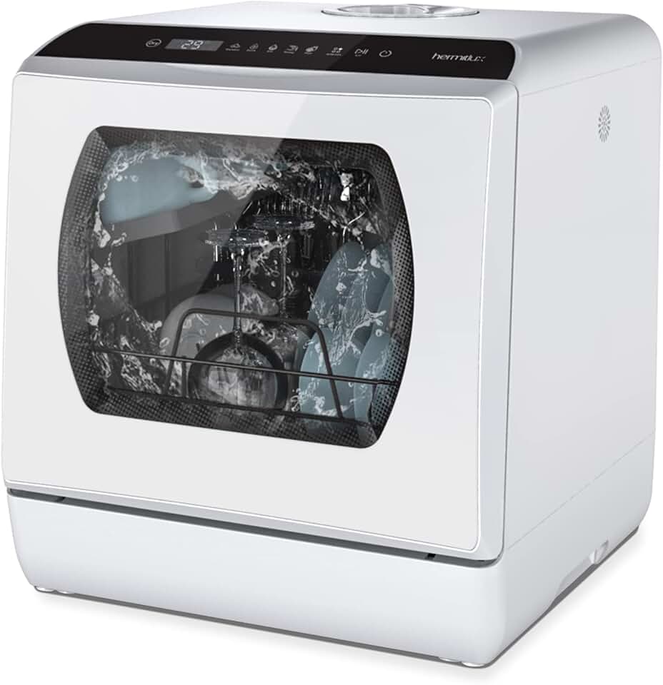 Hermitlux - Mini lave-vaisselle 4 couverts compact, 5 programmes, stérilisation 75°C, 5L/robinet