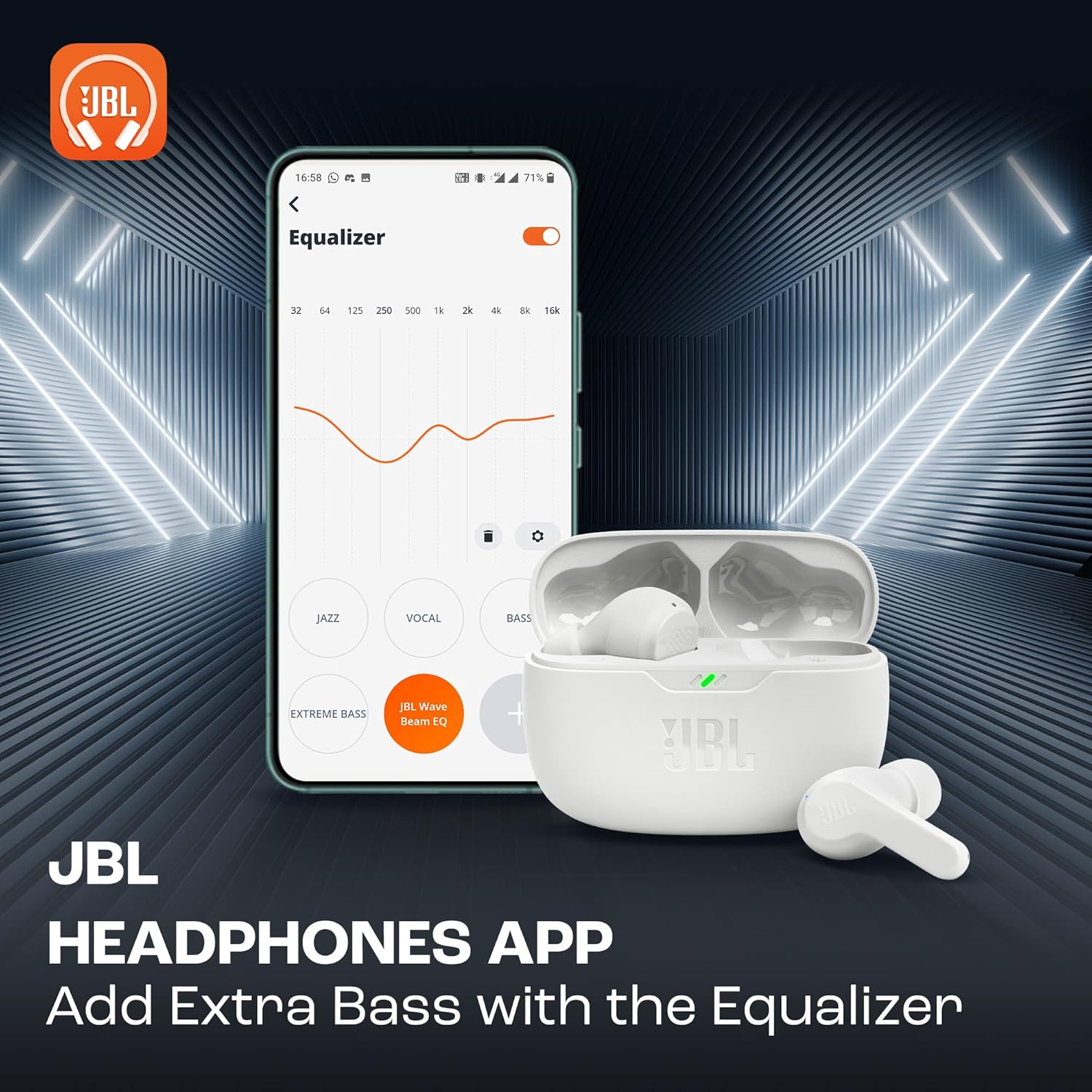 JBL - Wave Beam série - écouteurs compacts - Bluetooth, IP54, 32h d'autonomie