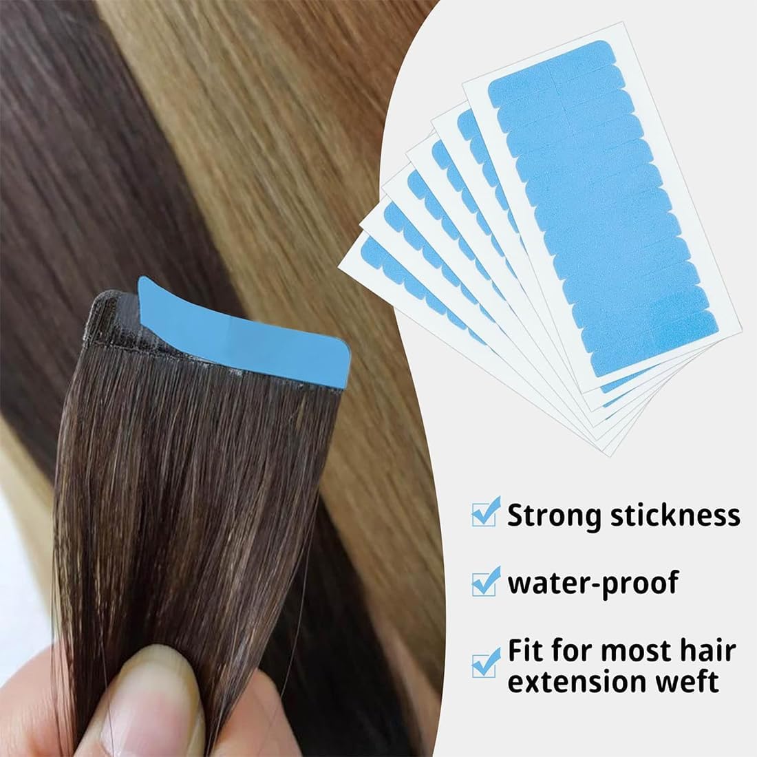 Bande adhésive extensions cheveux - 4x0,8cm - double face, lot 120