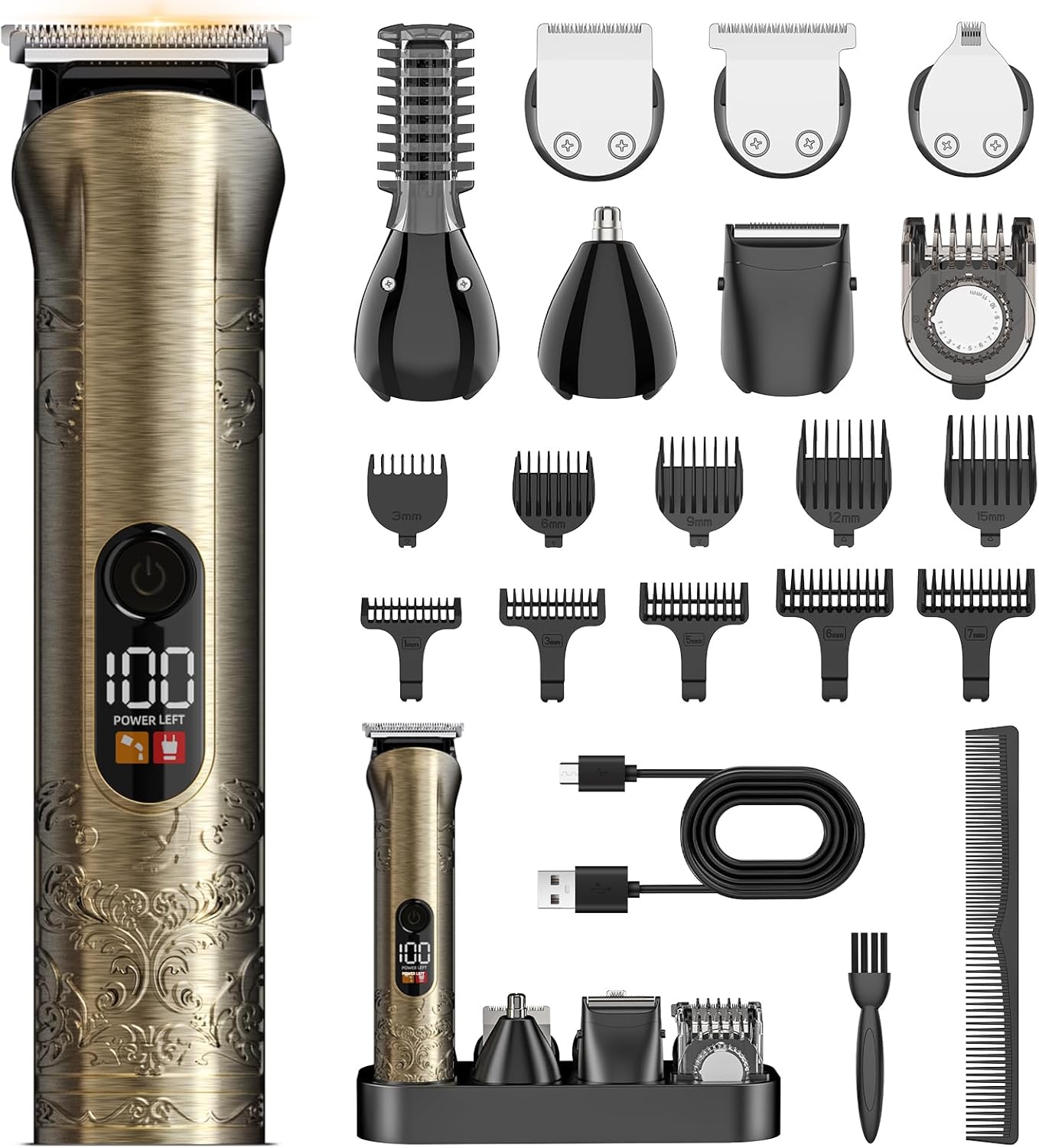 Tondeuse cheveux hommes - kit pro 17-en-1, LCD, USB-C, soin complet