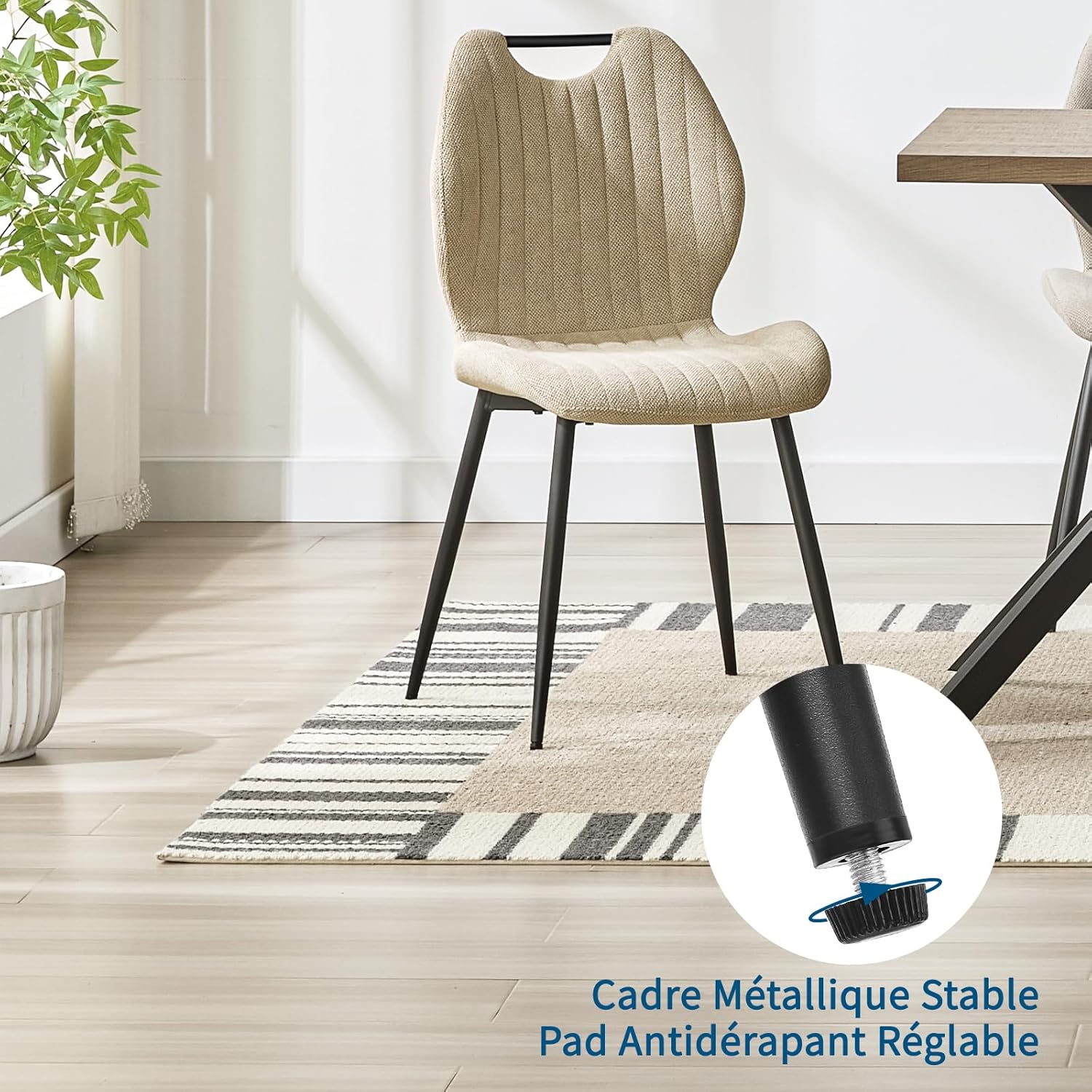 Chaises de salle à manger - Lot de 6 - tissu gris brun, pieds métal, dossier confortable