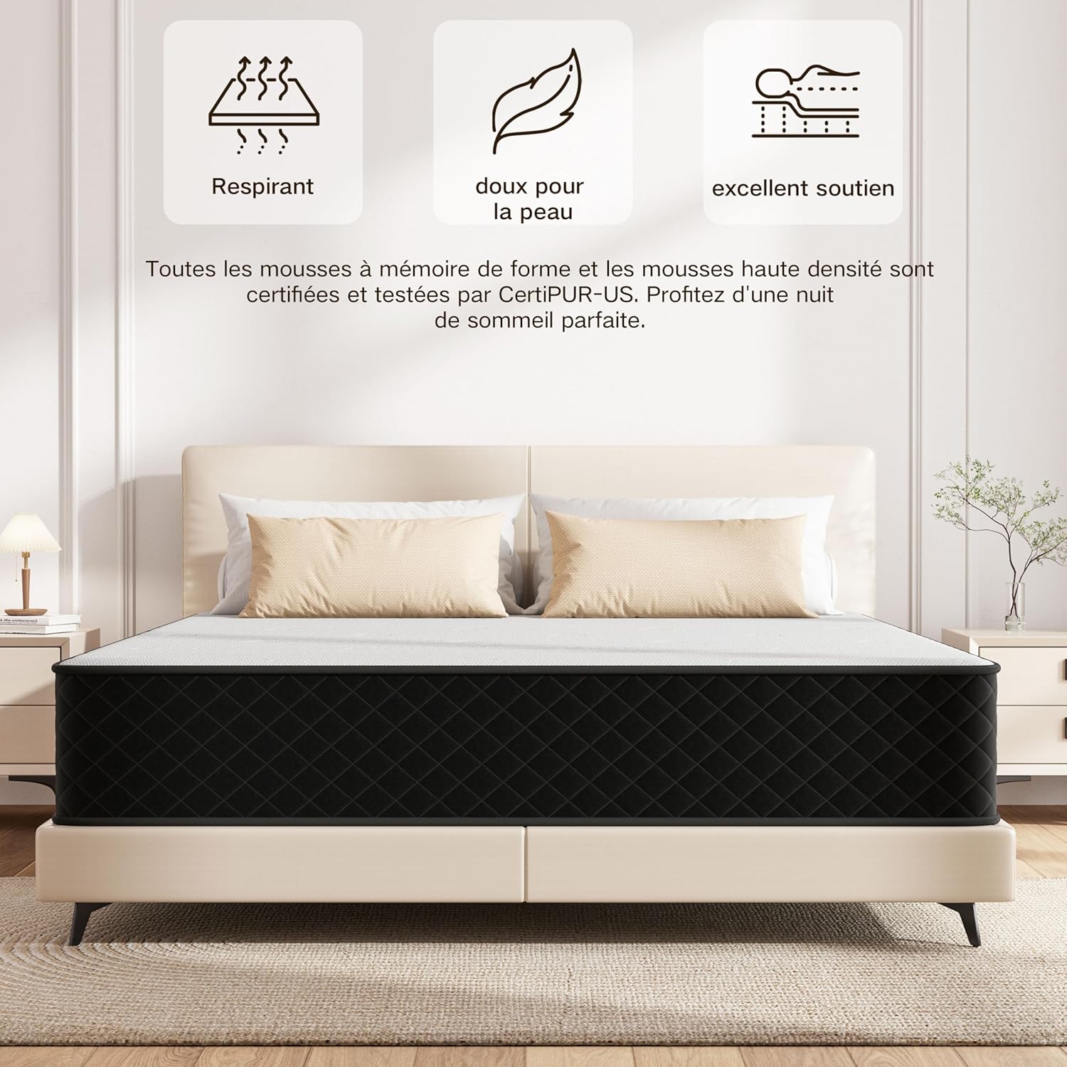 Matelas - Ressorts ensachés 7 zones H3, mémoire de forme, 120x200x25 cm