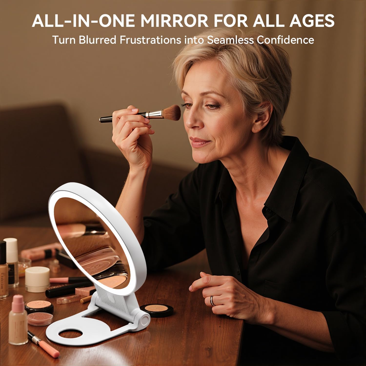 Auxmir - miroir maquillage double face 30X/1X, LED, rechargeable, pliable