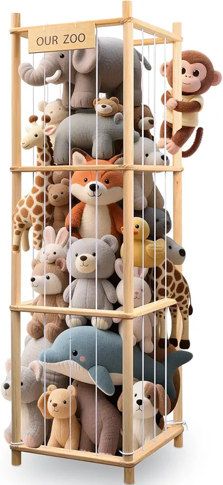 Rangement peluche enfant - tour bois 136x40x40cm - grande capacité