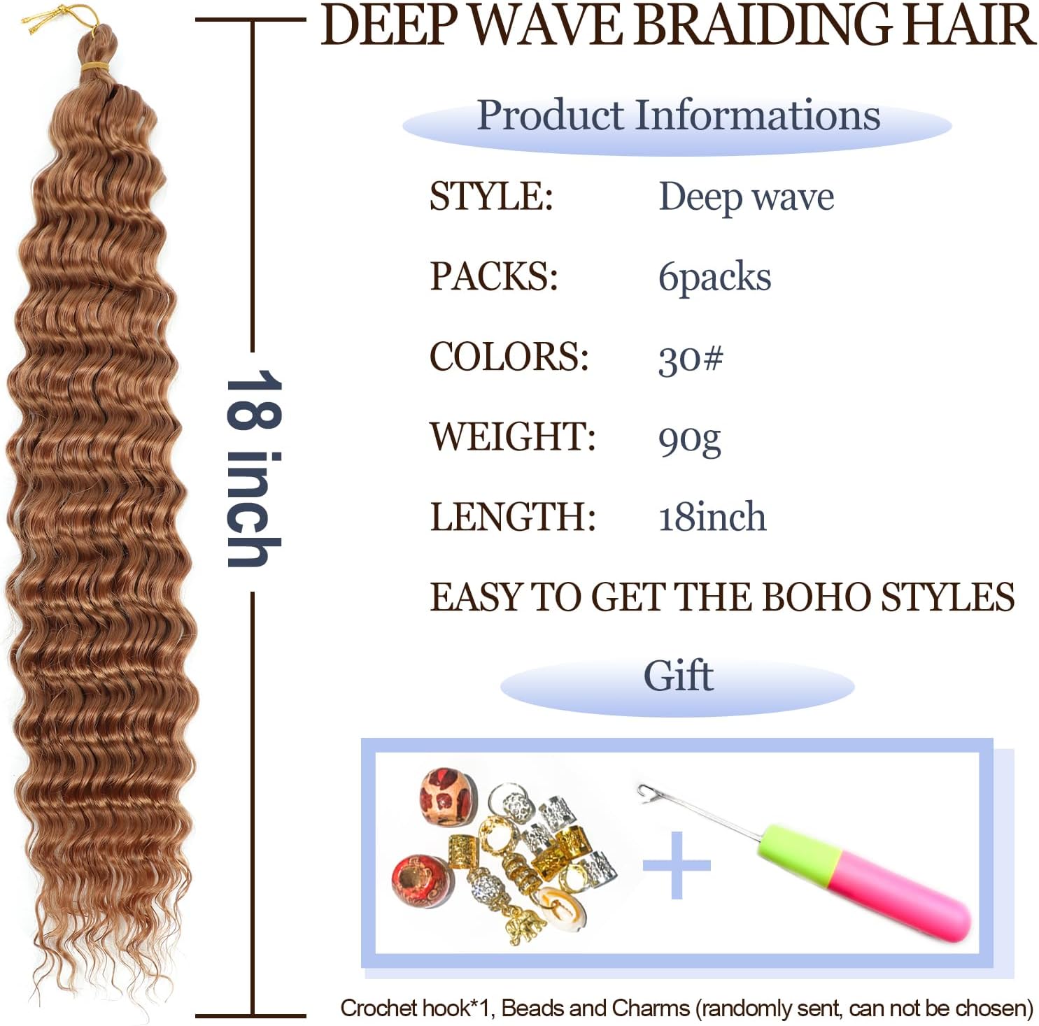 Extensions cheveux - tissage deep wave 18'' - pack 6, synthétiques bouclés