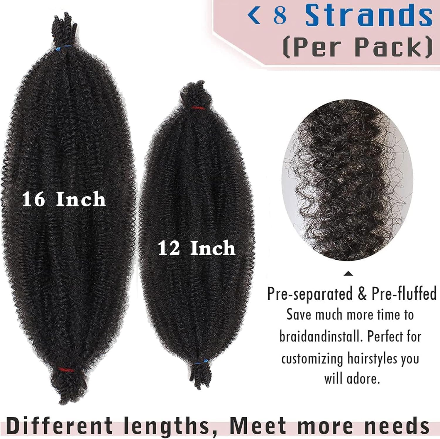 Xtrend - Springy Afro Twist Hair - 12 pouces - 8 packs, 8 mèches/pack, couleur 27#, pré-séparé, cheveux synthétiques