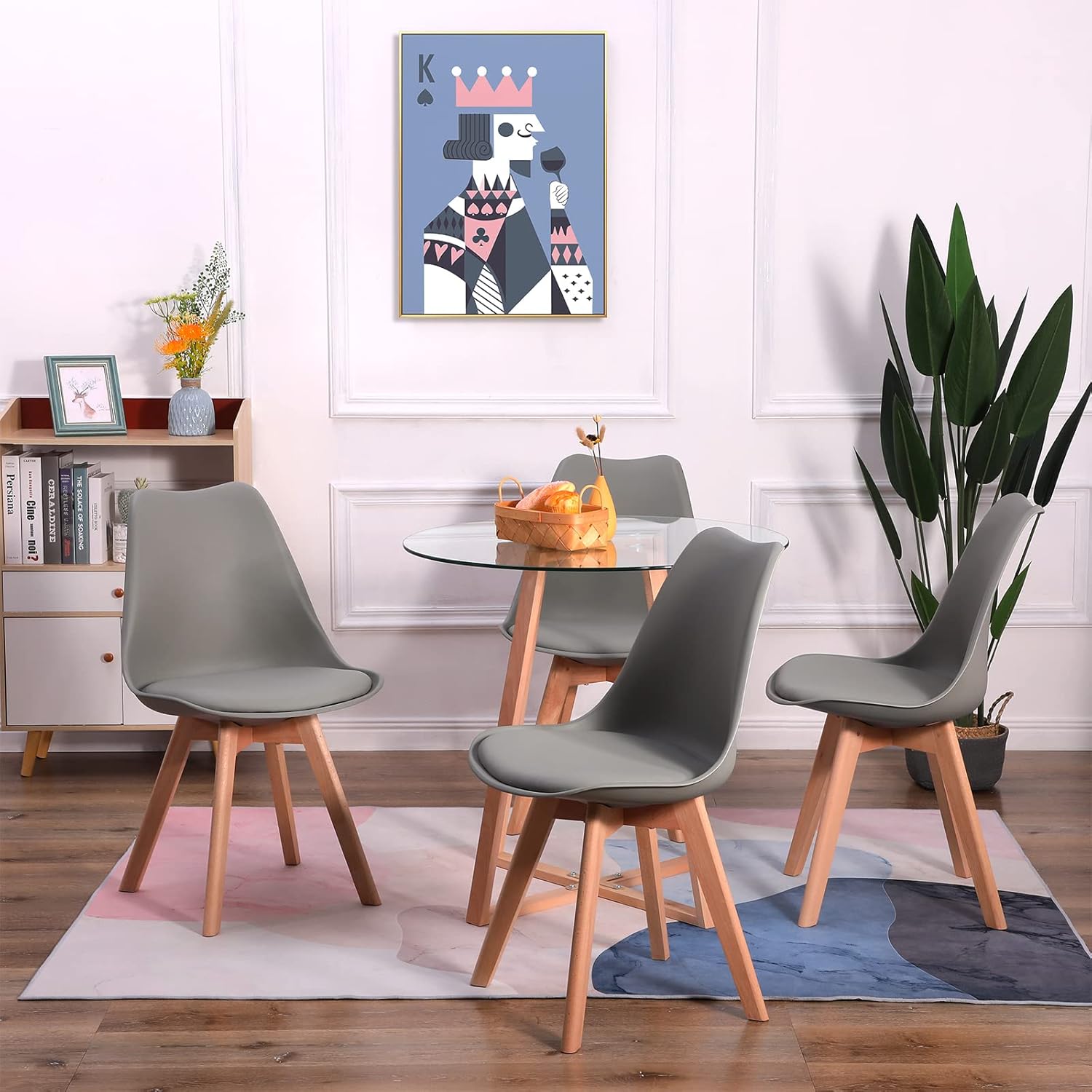 EGGREE - Chaises scandinaves lot de 8 - bois hêtre, rembourrées, grises