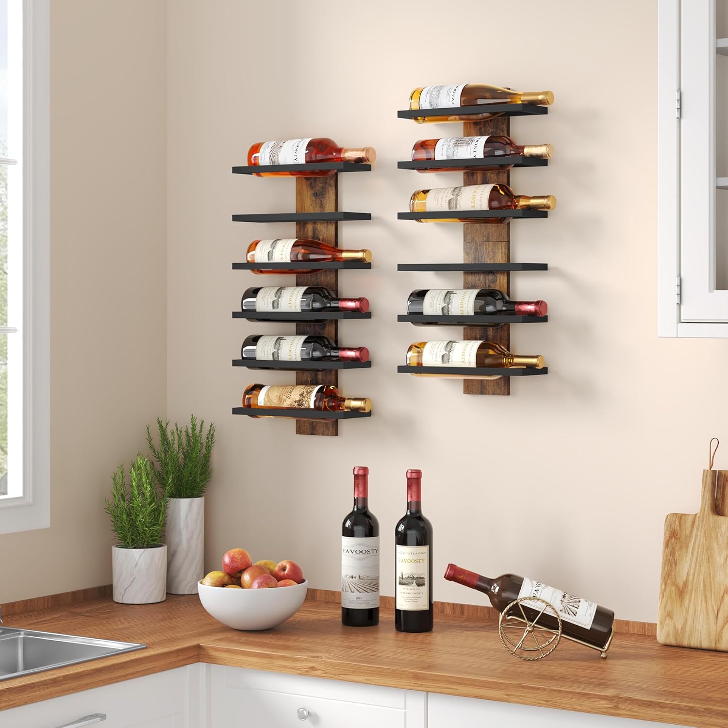 FAVOOSTY - étagère à vin murale - 6 niveaux métal - rangement bouteilles compact élégant