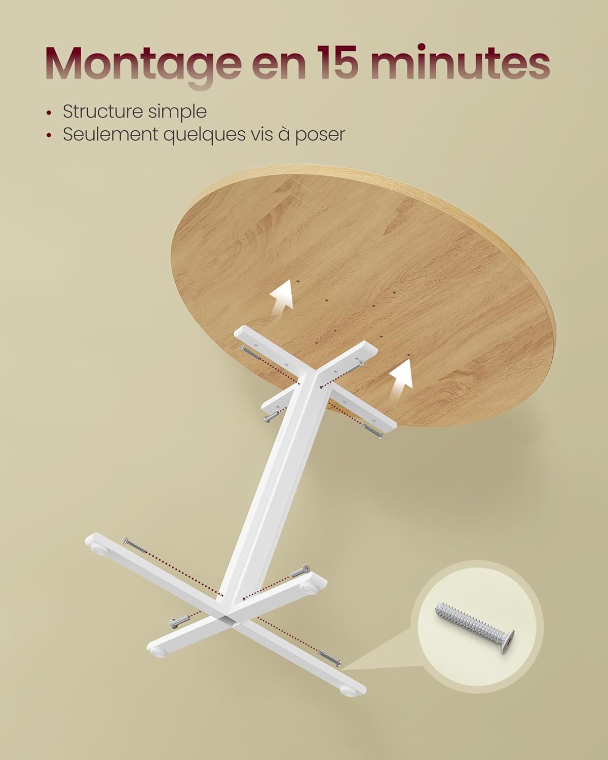 VASAGLE - Table ronde campagnarde - 80x74,8cm - résiste à l'eau, 4 personnes, Doré Chêne - KDT082Y02