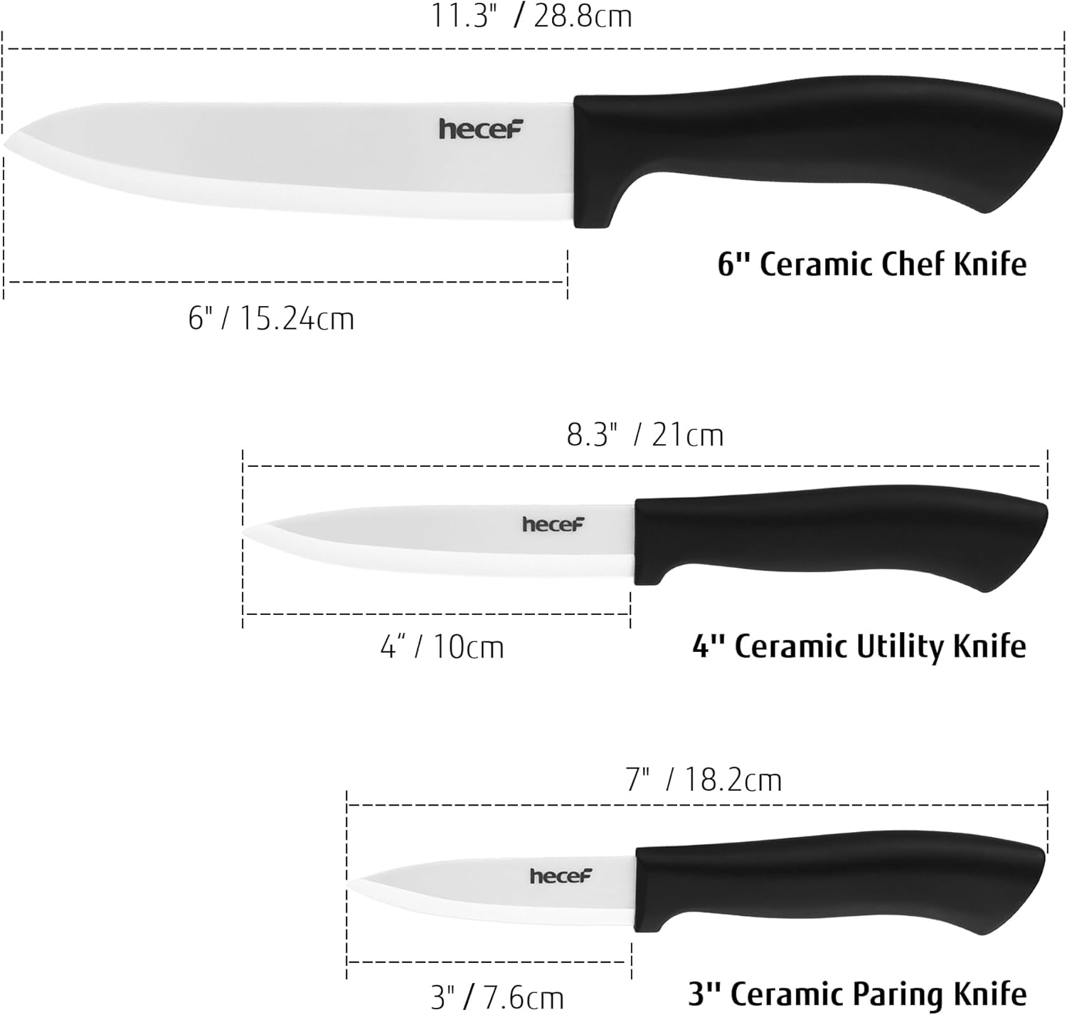 hecef - Couteaux céramique série 3 pcs - 6