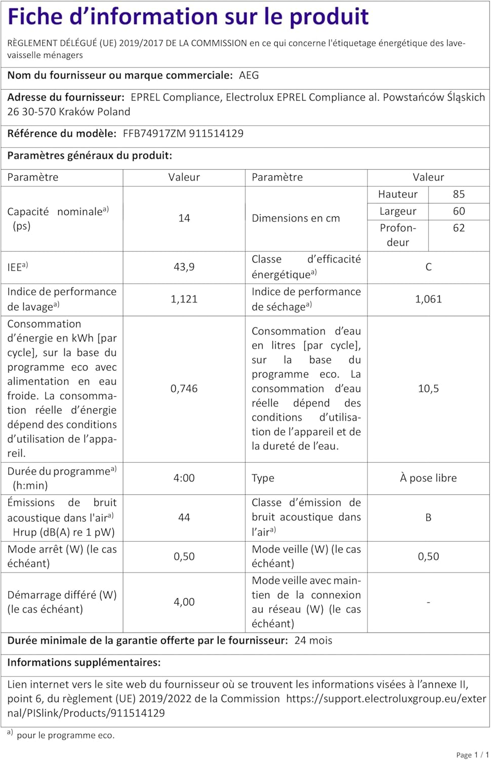 AEG - lave-vaisselle 60 cm, 14 couverts, AirDry, MaxiFlex, inox - FFB74917ZM
