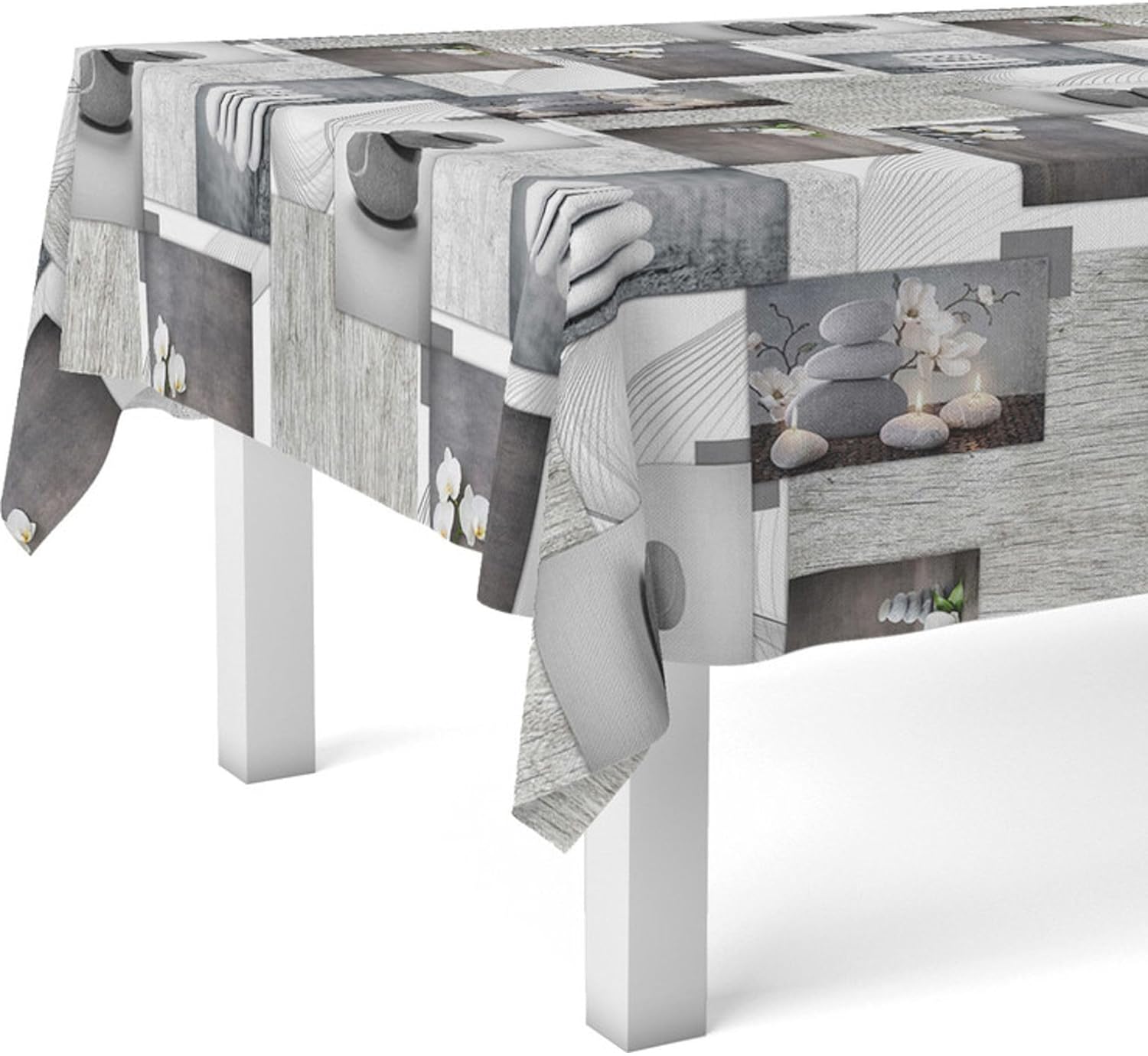 Nappe en toile cirée - Zen Pierres - 200x140 cm - anti-tache, imperméable