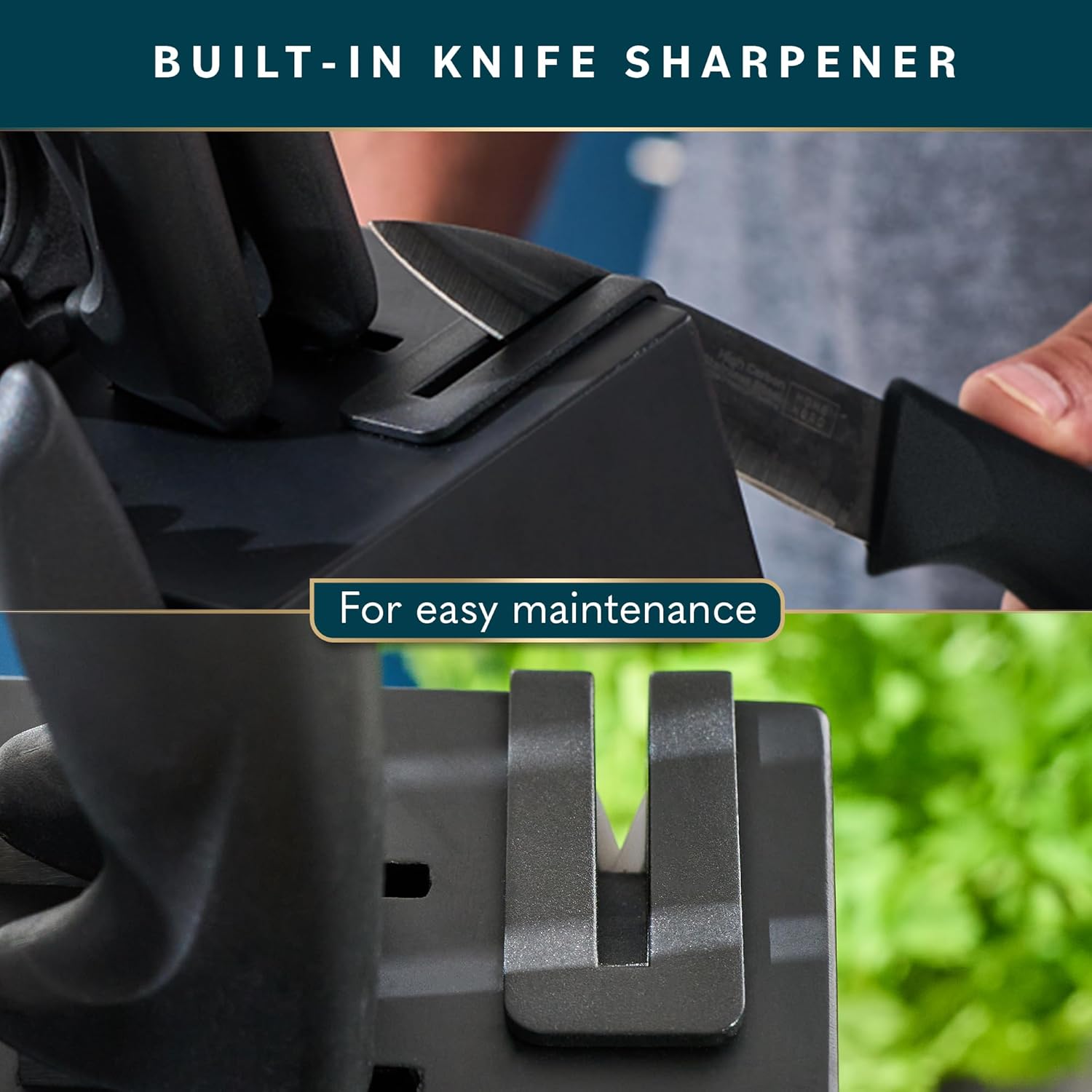 Home Hero - Set de couteaux cuisine 16 pcs inox, bloc inclus, noir