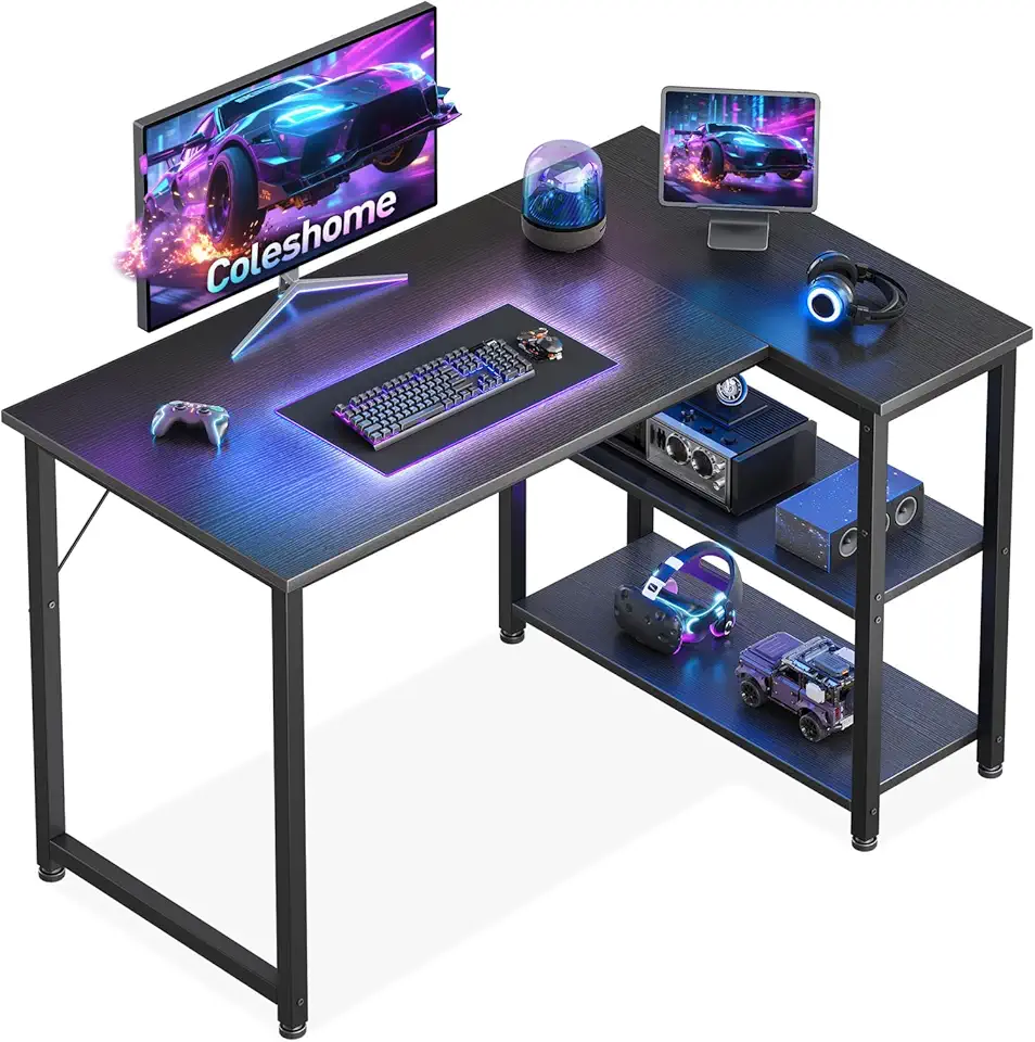 Coleshome - Bureau Gaming série - 100x70cm - bureau d'angle, étagère réversible, compact